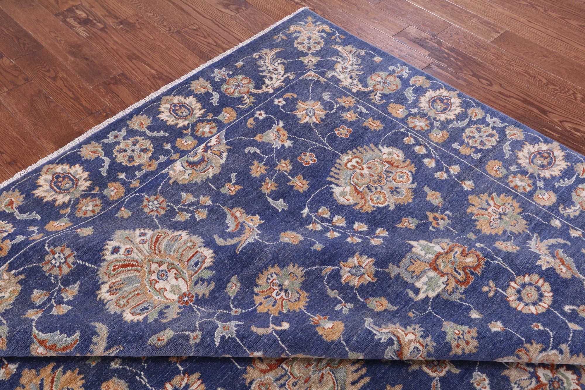 Blue Peshawar Hand Knotted Wool Rug - 8' 1" X 9' 8" - Golden Nile