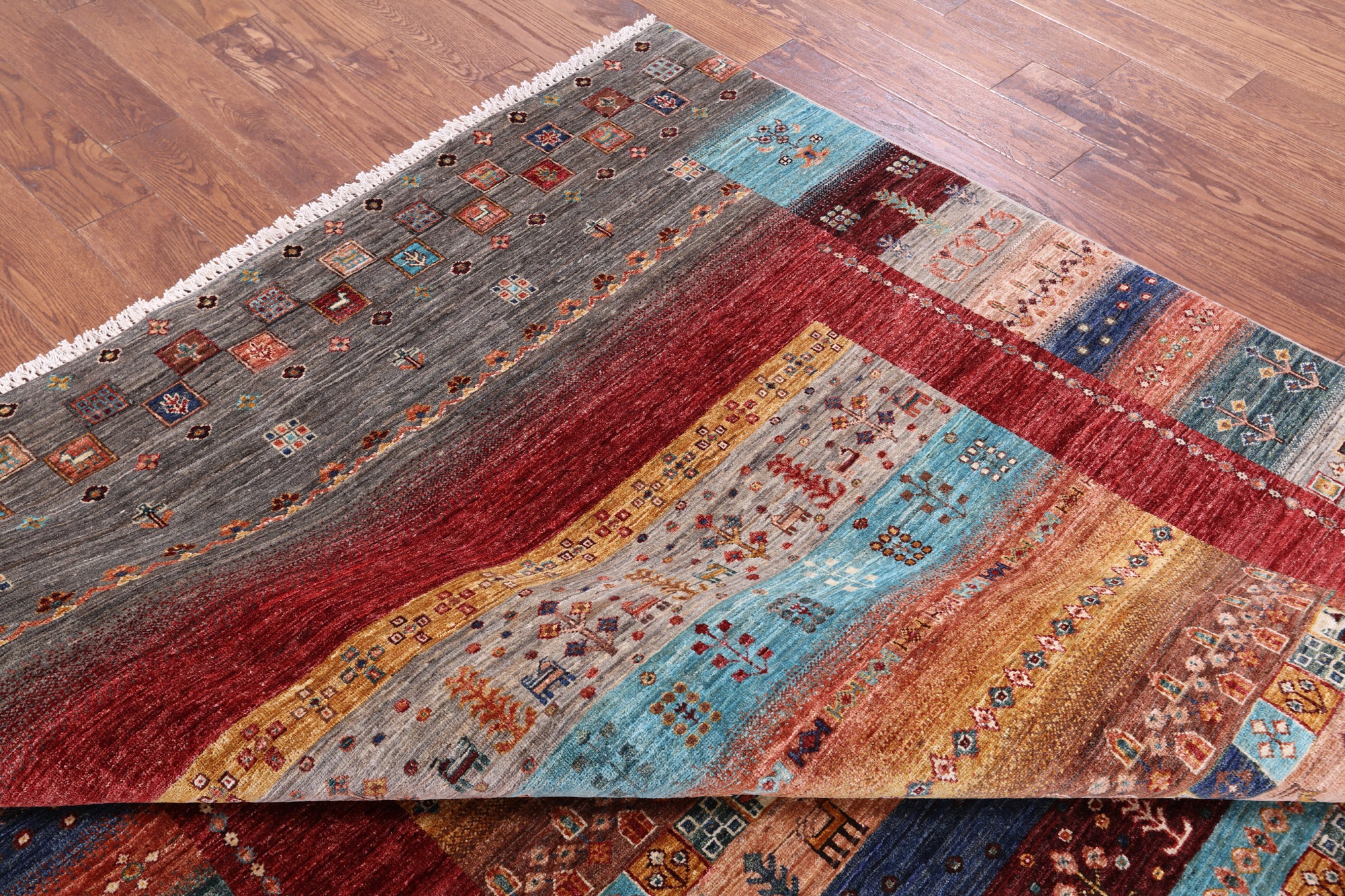 Tribal Persian Gabbeh Hand Knotted Wool Rug - 6' 8" X 9' 8" - Golden Nile