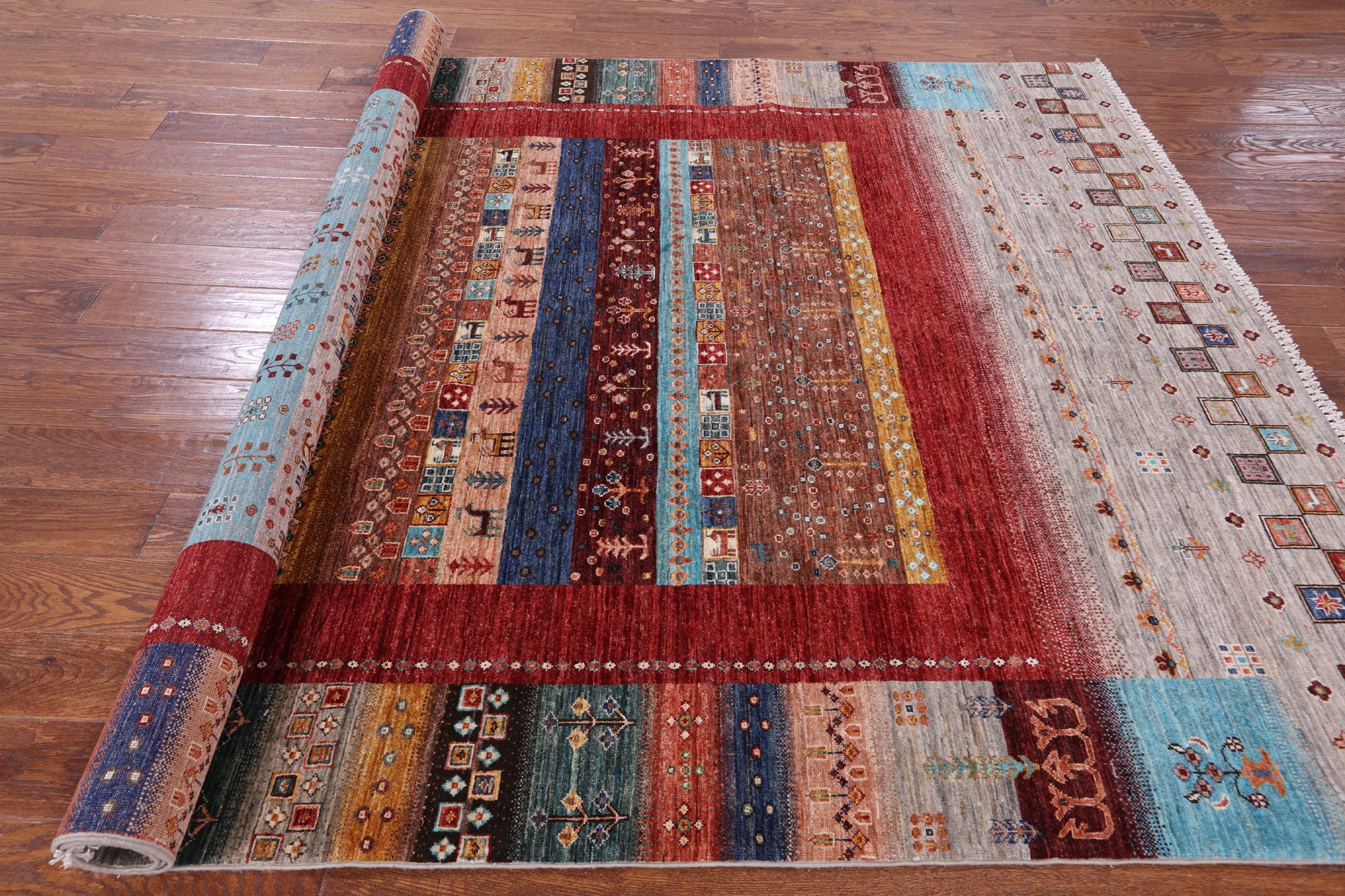 Tribal Persian Gabbeh Hand Knotted Wool Rug - 6' 8" X 9' 8" - Golden Nile