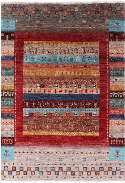 Tribal Persian Gabbeh Hand Knotted Wool Rug - 6' 8" X 9' 8" - Golden Nile
