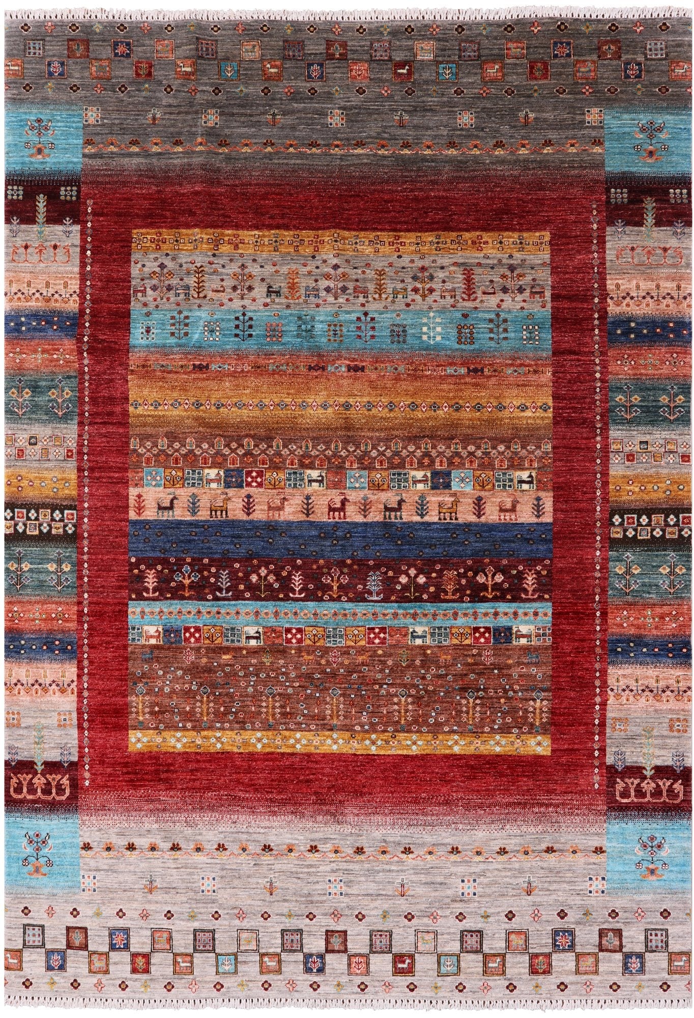 Tribal Persian Gabbeh Hand Knotted Wool Rug - 6' 8" X 9' 8" - Golden Nile