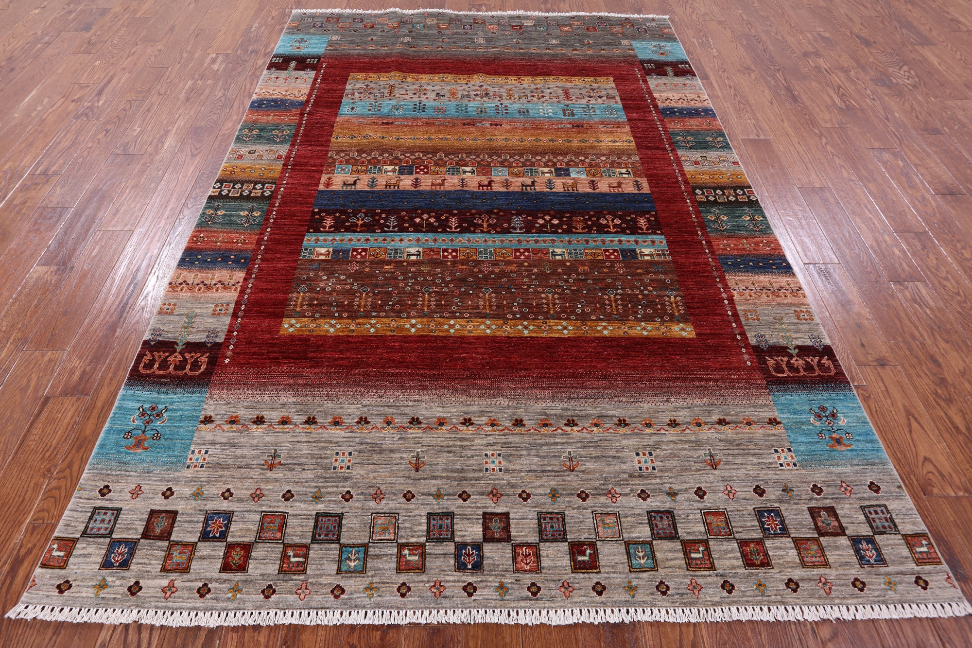 Tribal Persian Gabbeh Hand Knotted Wool Rug - 6' 8" X 9' 8" - Golden Nile