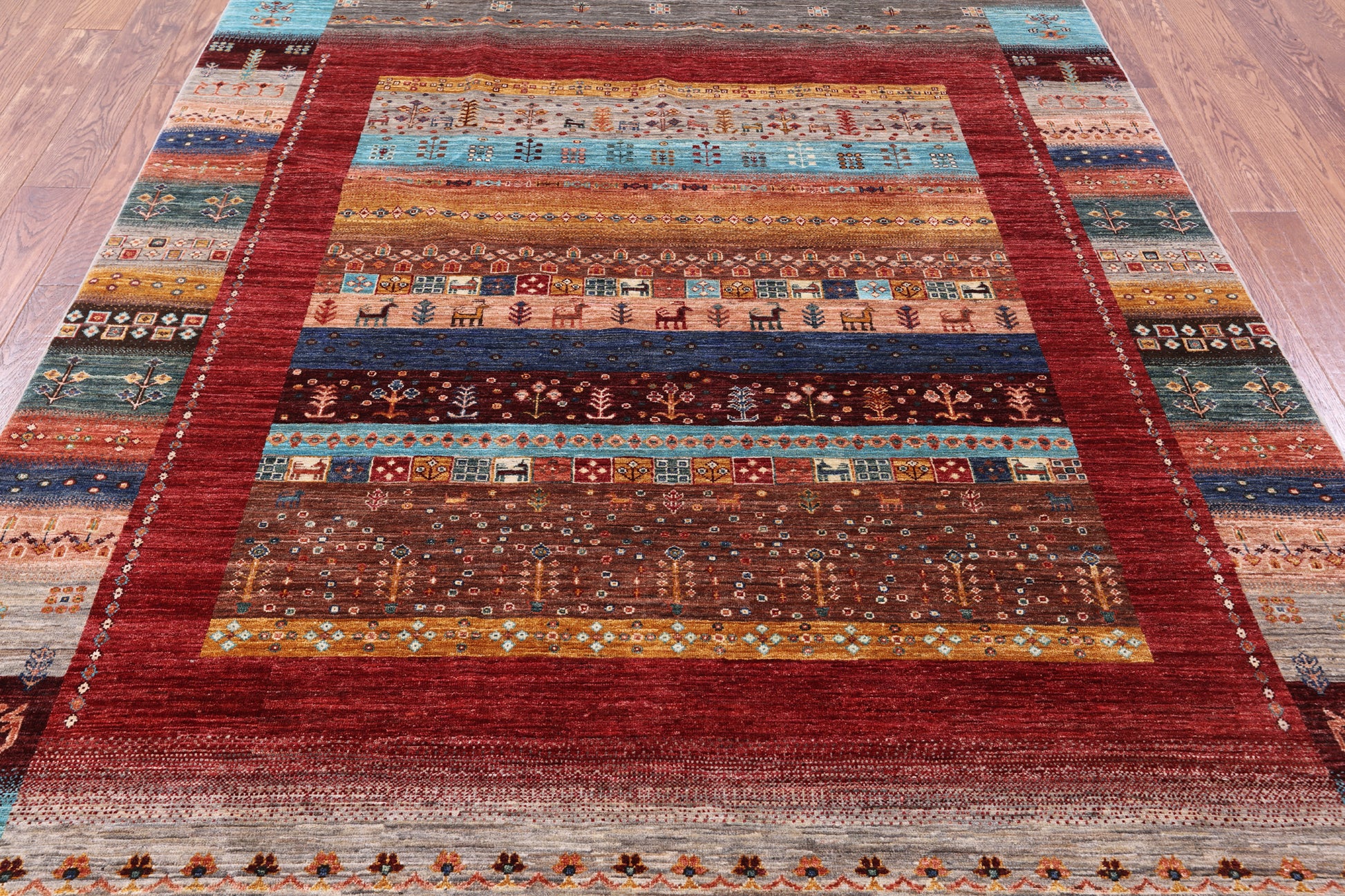Tribal Persian Gabbeh Hand Knotted Wool Rug - 6' 8" X 9' 8" - Golden Nile