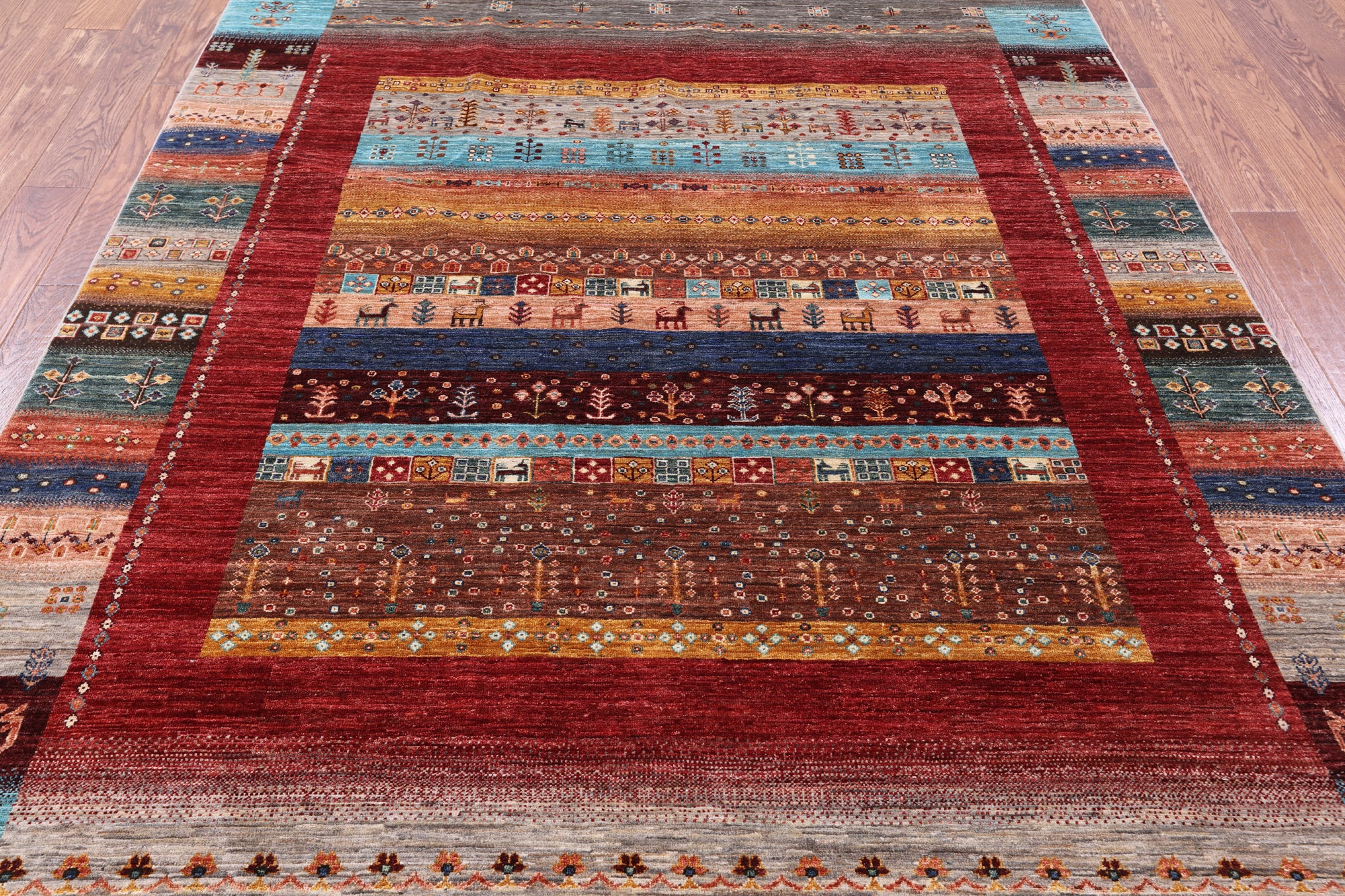 Tribal Persian Gabbeh Hand Knotted Wool Rug - 6' 8" X 9' 8" - Golden Nile