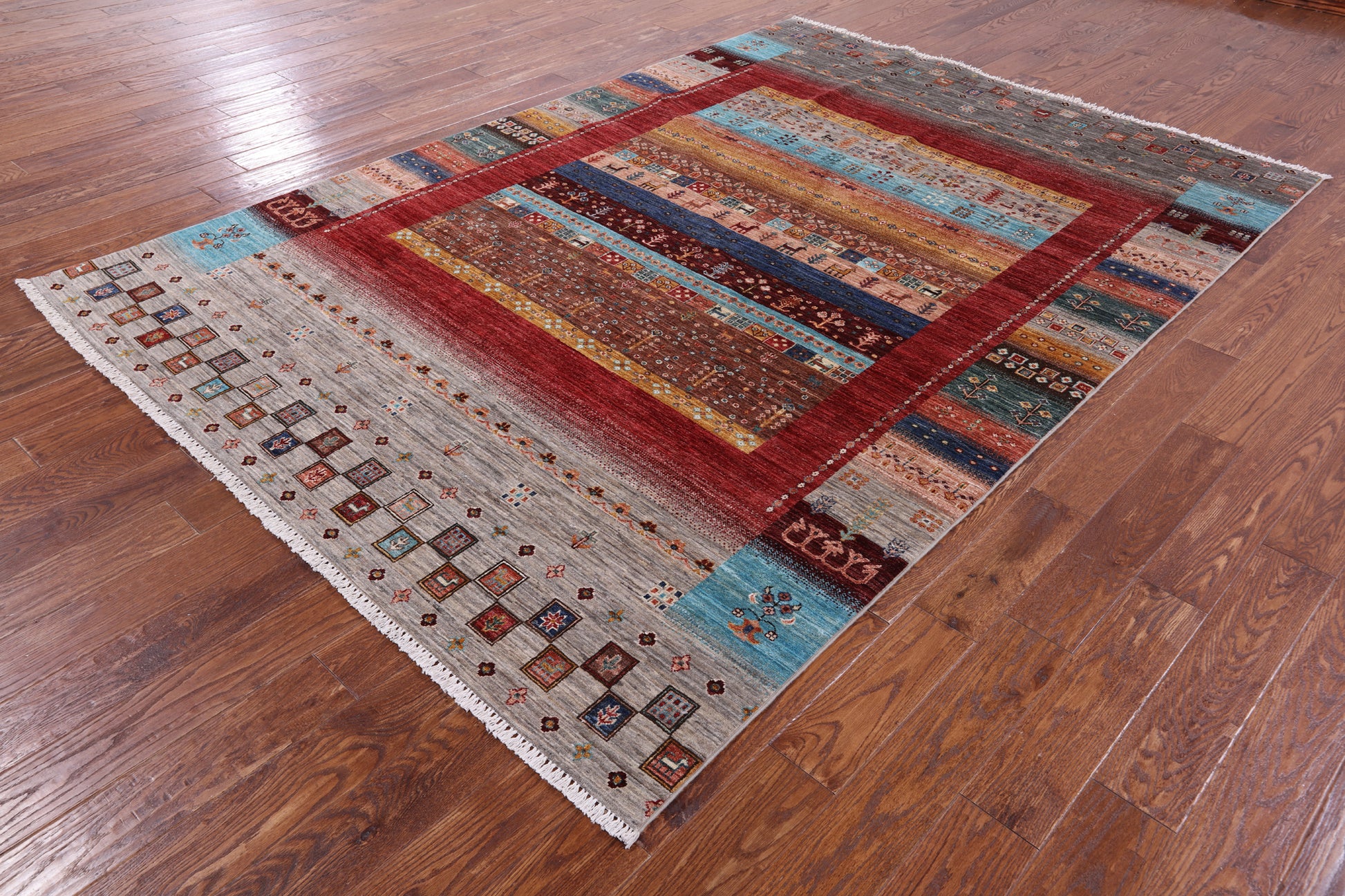 Tribal Persian Gabbeh Hand Knotted Wool Rug - 6' 8" X 9' 8" - Golden Nile