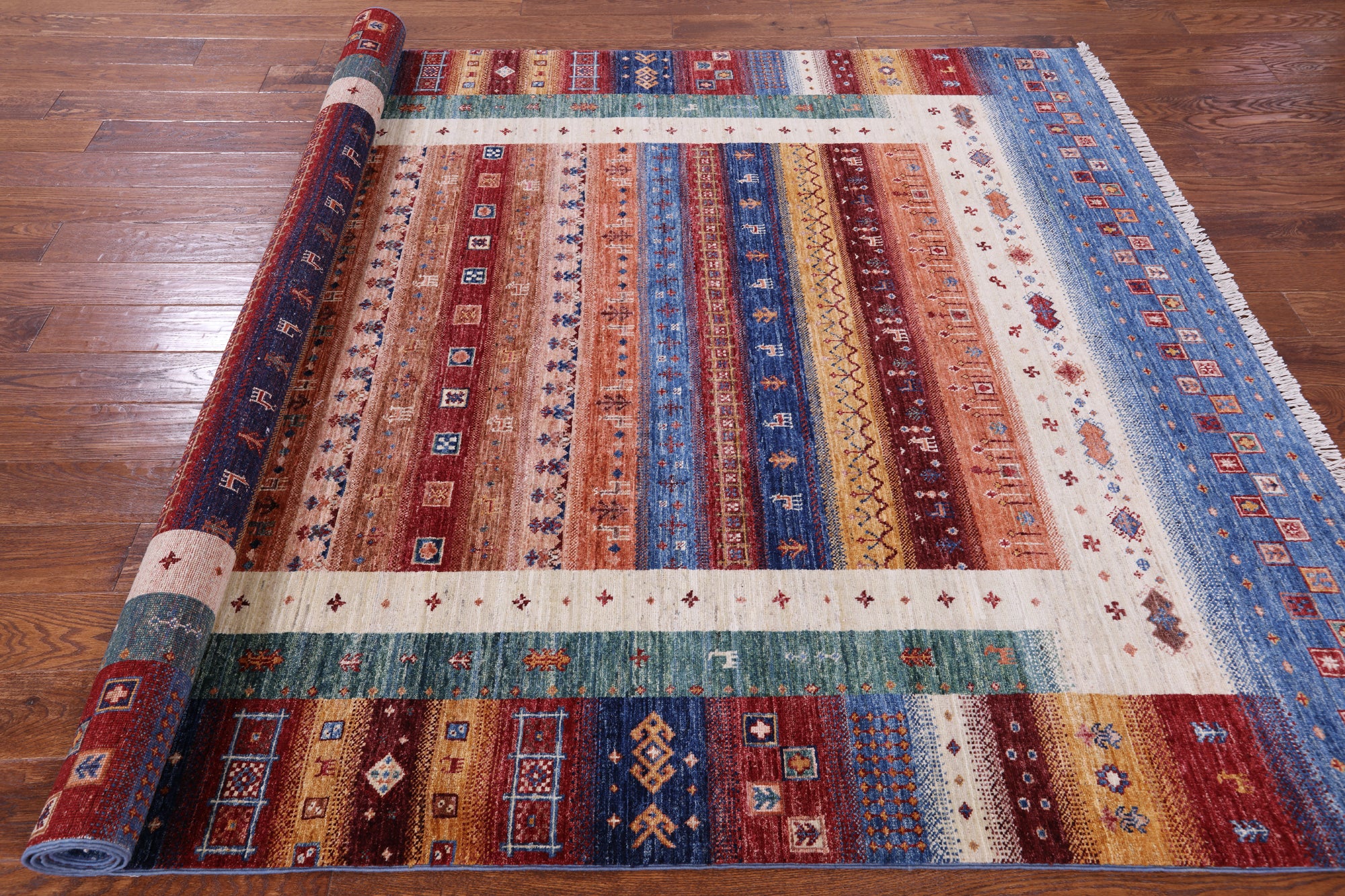 Tribal Persian Gabbeh Hand Knotted Wool Rug - 6' 7" X 9' 7" - Golden Nile