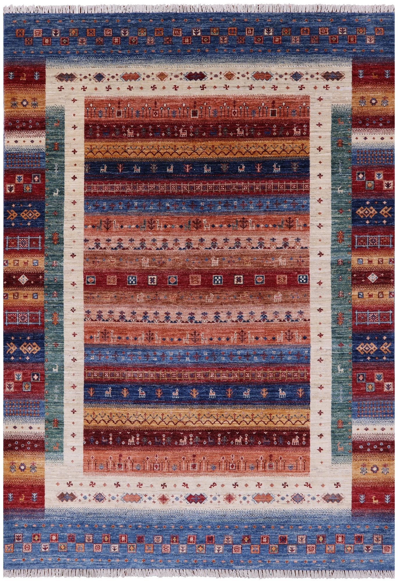 Tribal Persian Gabbeh Hand Knotted Wool Rug - 6' 7" X 9' 7" - Golden Nile