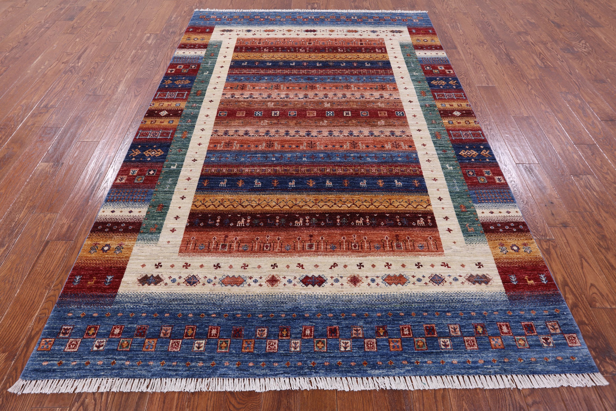 Tribal Persian Gabbeh Hand Knotted Wool Rug - 6' 7" X 9' 7" - Golden Nile