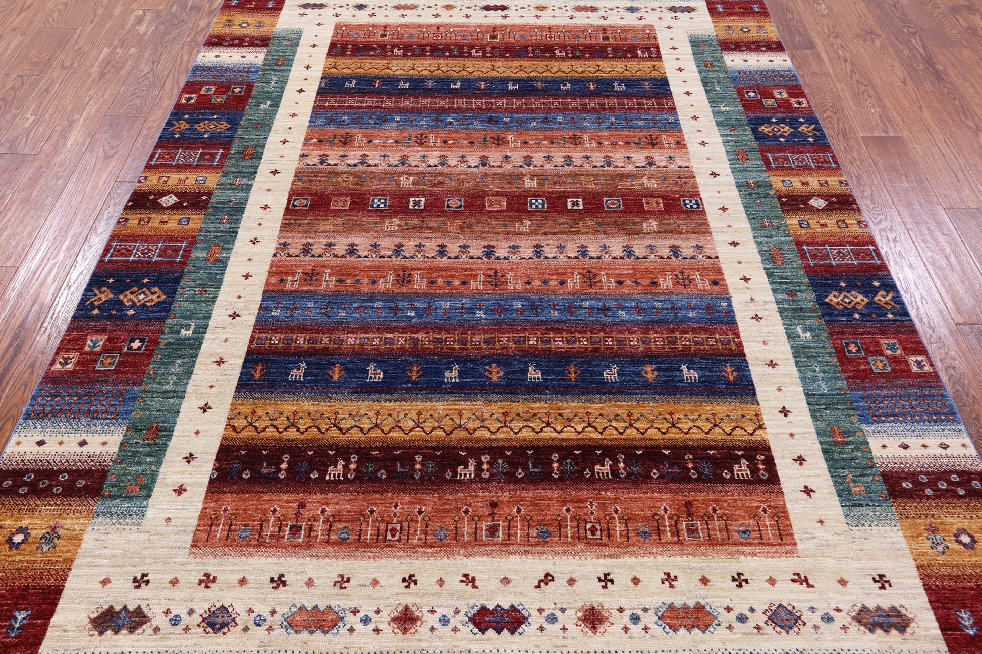 Tribal Persian Gabbeh Hand Knotted Wool Rug - 6' 7" X 9' 7" - Golden Nile