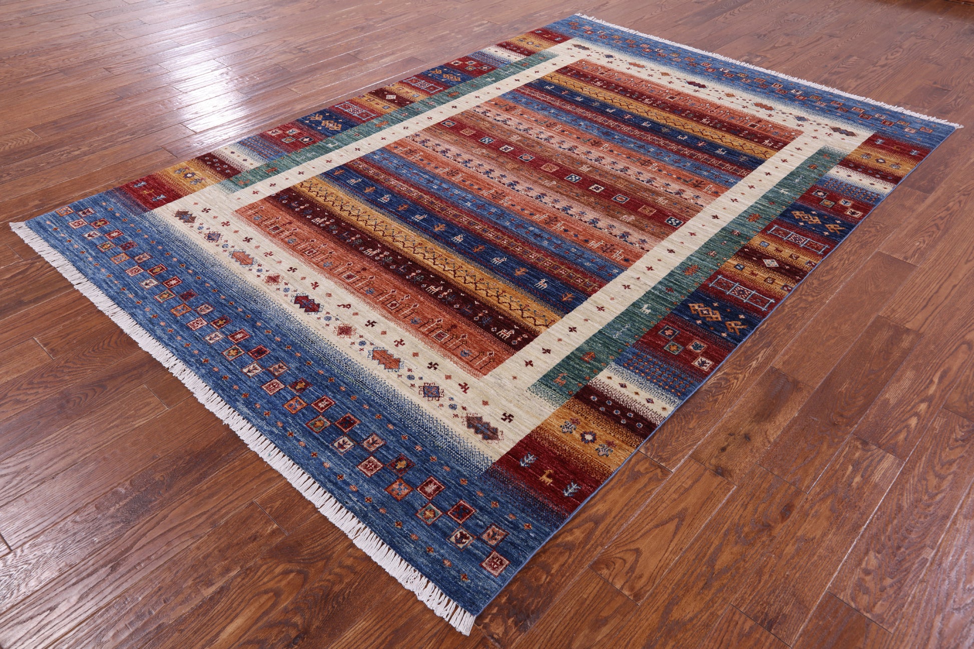Tribal Persian Gabbeh Hand Knotted Wool Rug - 6' 7" X 9' 7" - Golden Nile