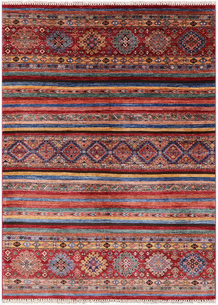 Khorjin Persian Gabbeh Handmade Wool Rug - 5' 7" X 7' 9" - Golden Nile