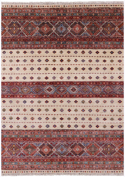 Ivory Khorjin Persian Gabbeh Hand Knotted Wool Rug - 5' 8" X 7' 8" - Golden Nile