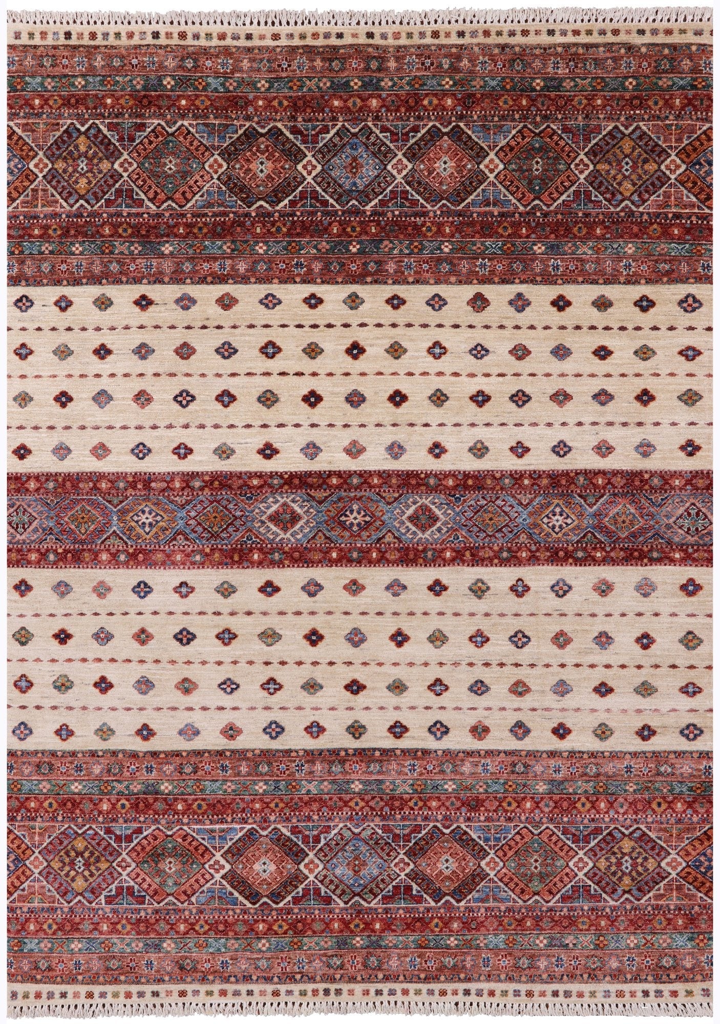 Ivory Khorjin Persian Gabbeh Hand Knotted Wool Rug - 5' 8" X 7' 8" - Golden Nile
