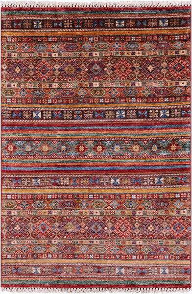 Khorjin Persian Gabbeh Handmade Wool Rug - 3' 11" X 5' 9" - Golden Nile