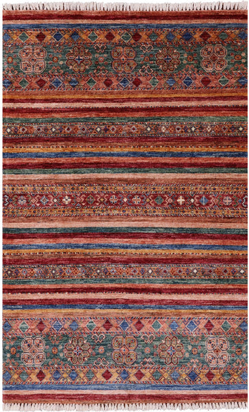 Khorjin Persian Gabbeh Hand Knotted Wool Rug - 4' 0" X 6' 3" - Golden Nile