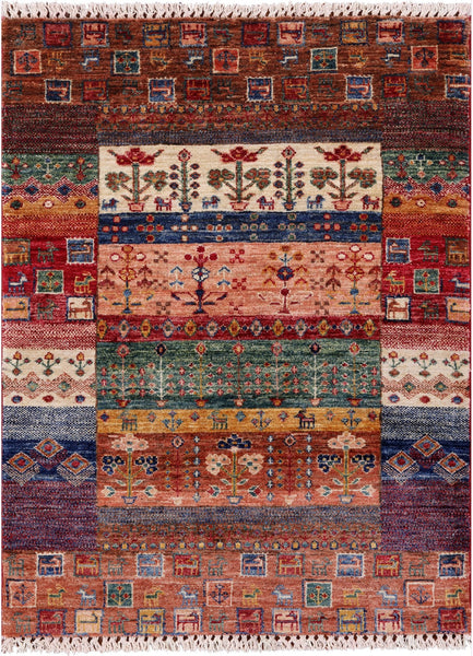 Tribal Persian Gabbeh Hand Knotted Wool Rug - 2' 11" X 3' 11" - Golden Nile