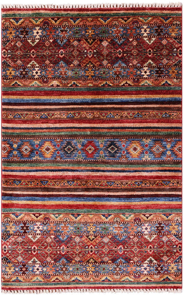 Khorjin Persian Gabbeh Hand Knotted Wool Rug - 3' 4" X 5' 1" - Golden Nile
