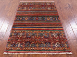 Khorjin Persian Gabbeh Hand Knotted Wool Rug - 3' 4" X 5' 1" - Golden Nile