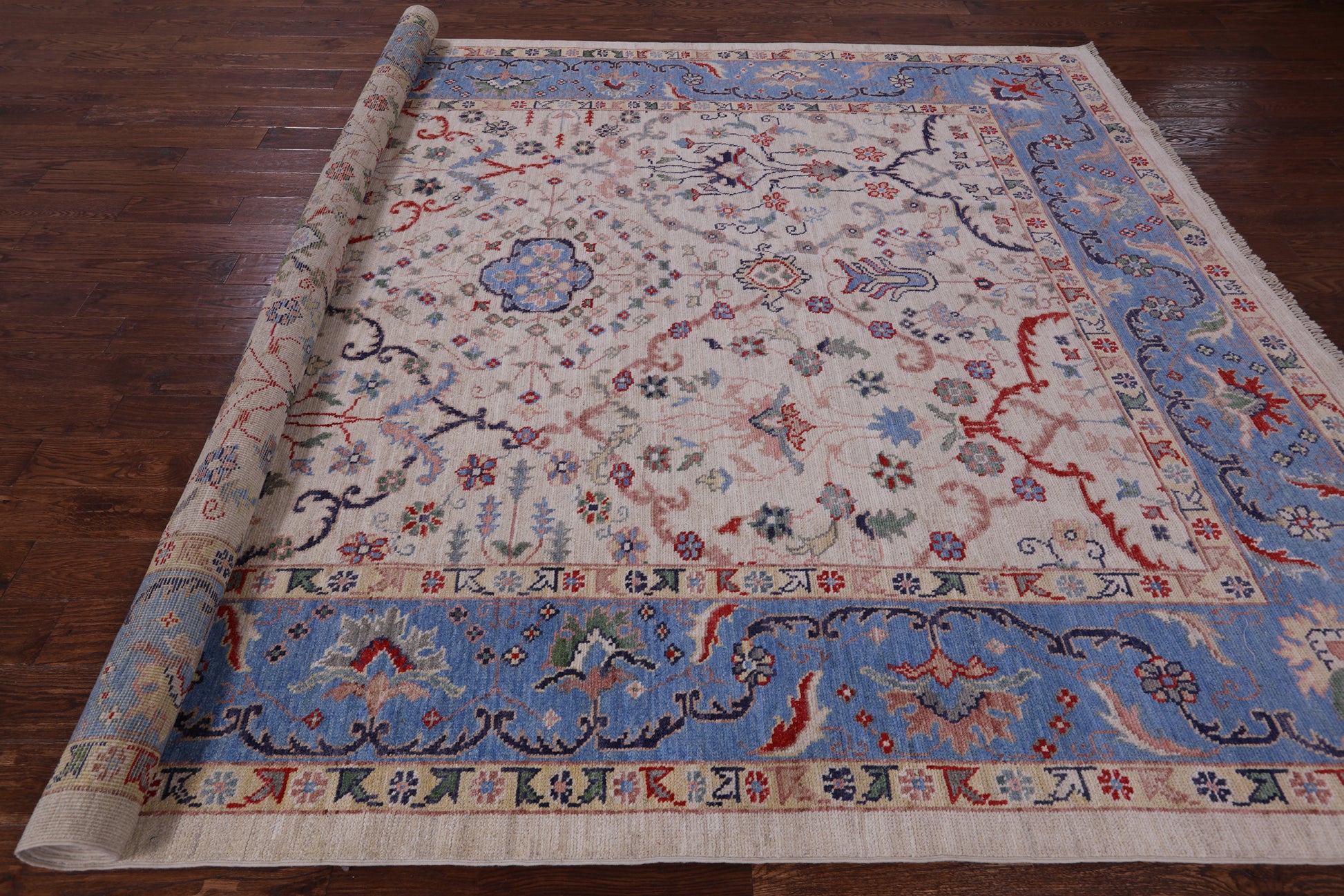 Ivory Turkish Oushak Hand Knotted Wool On Wool Rug - 8' 11" X 12' 2" - Golden Nile