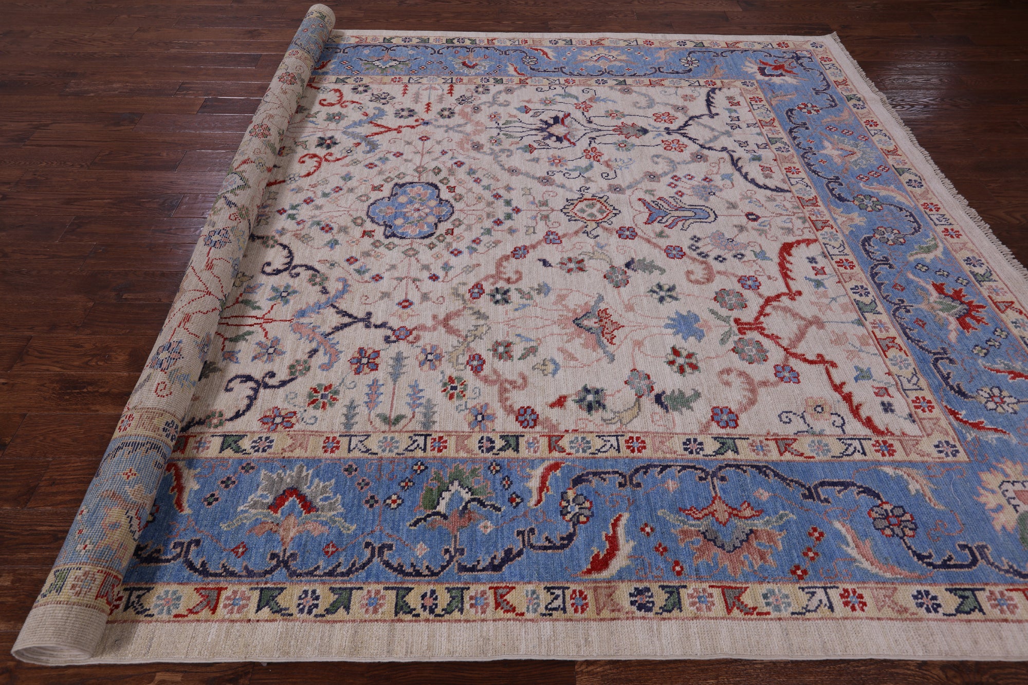 Ivory Turkish Oushak Hand Knotted Wool On Wool Rug - 8' 11" X 12' 2" - Golden Nile