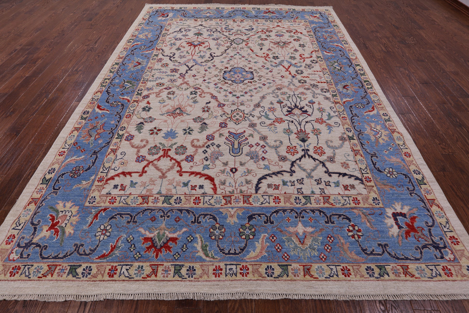 Ivory Turkish Oushak Hand Knotted Wool On Wool Rug - 8' 11" X 12' 2" - Golden Nile