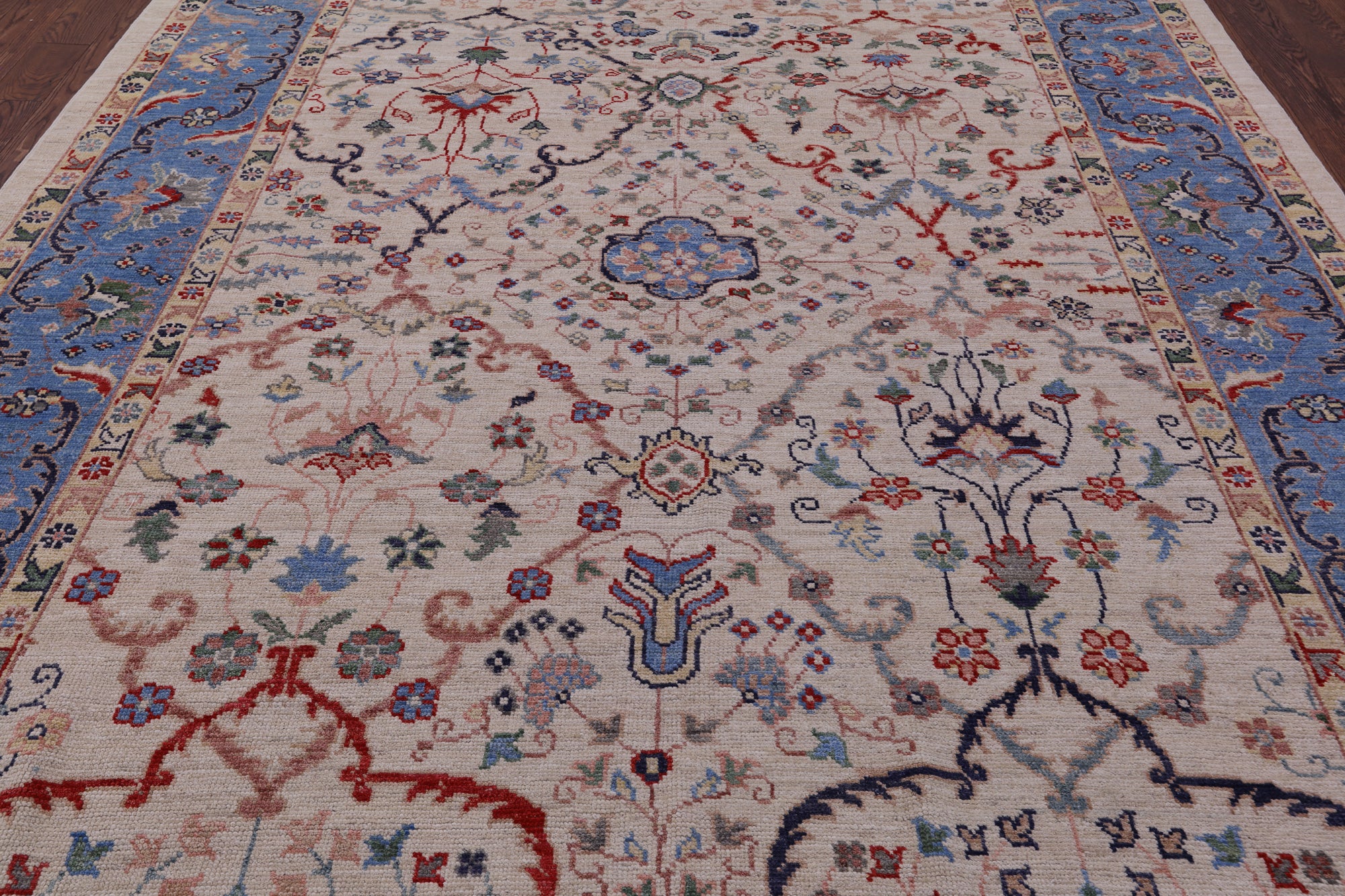 Ivory Turkish Oushak Hand Knotted Wool On Wool Rug - 8' 11" X 12' 2" - Golden Nile