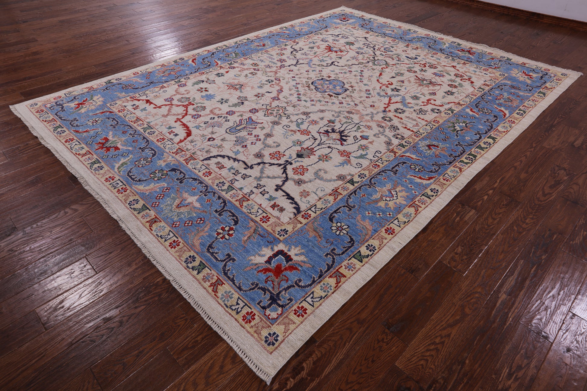 Ivory Turkish Oushak Hand Knotted Wool On Wool Rug - 8' 11" X 12' 2" - Golden Nile