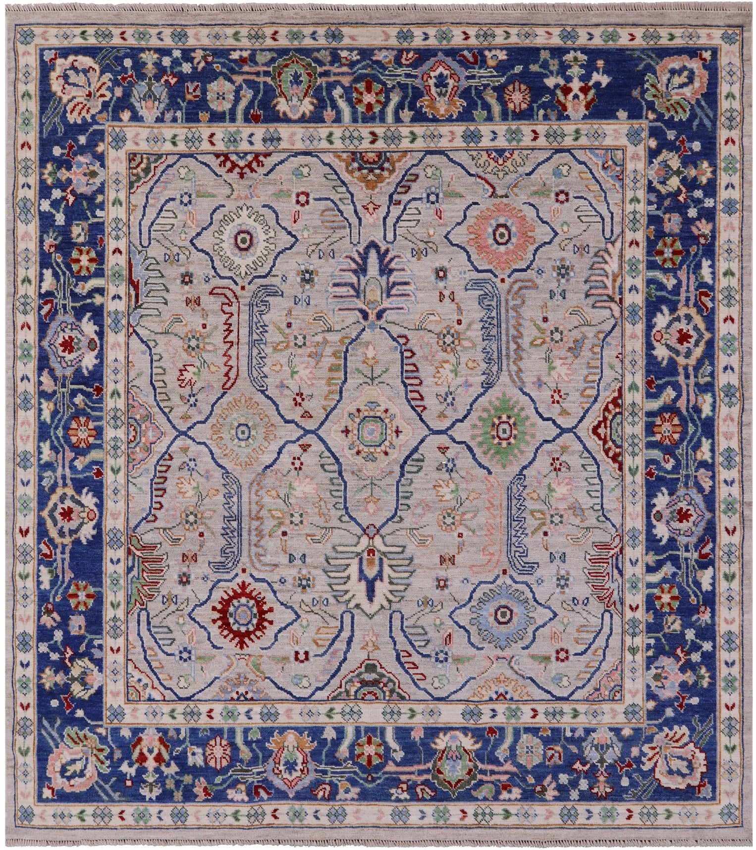 Square Turkish Oushak Hand Knotted Wool On Wool Rug - 9' 2" X 9' 6" - Golden Nile