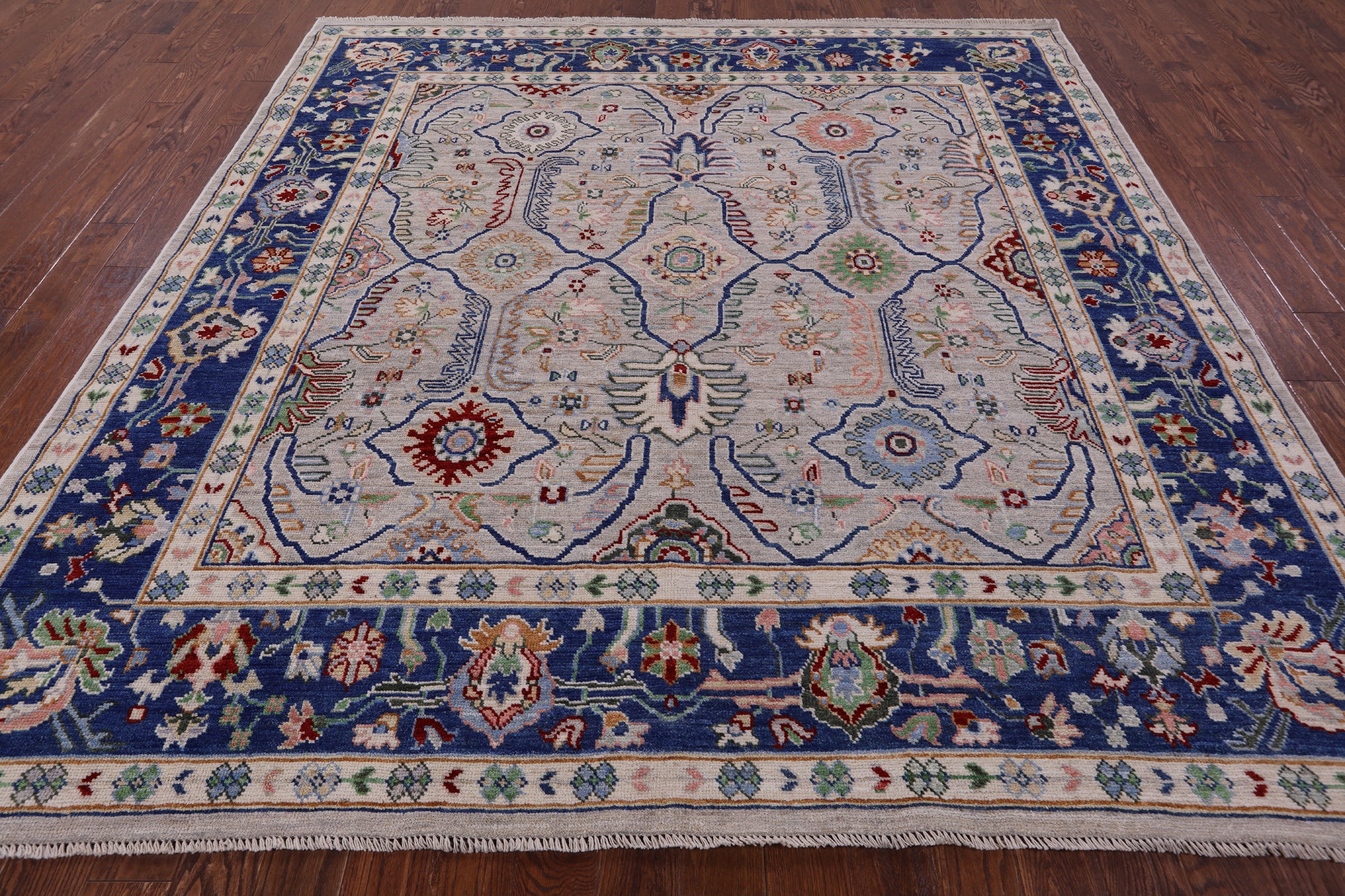 Square Turkish Oushak Hand Knotted Wool On Wool Rug - 9' 2" X 9' 6" - Golden Nile