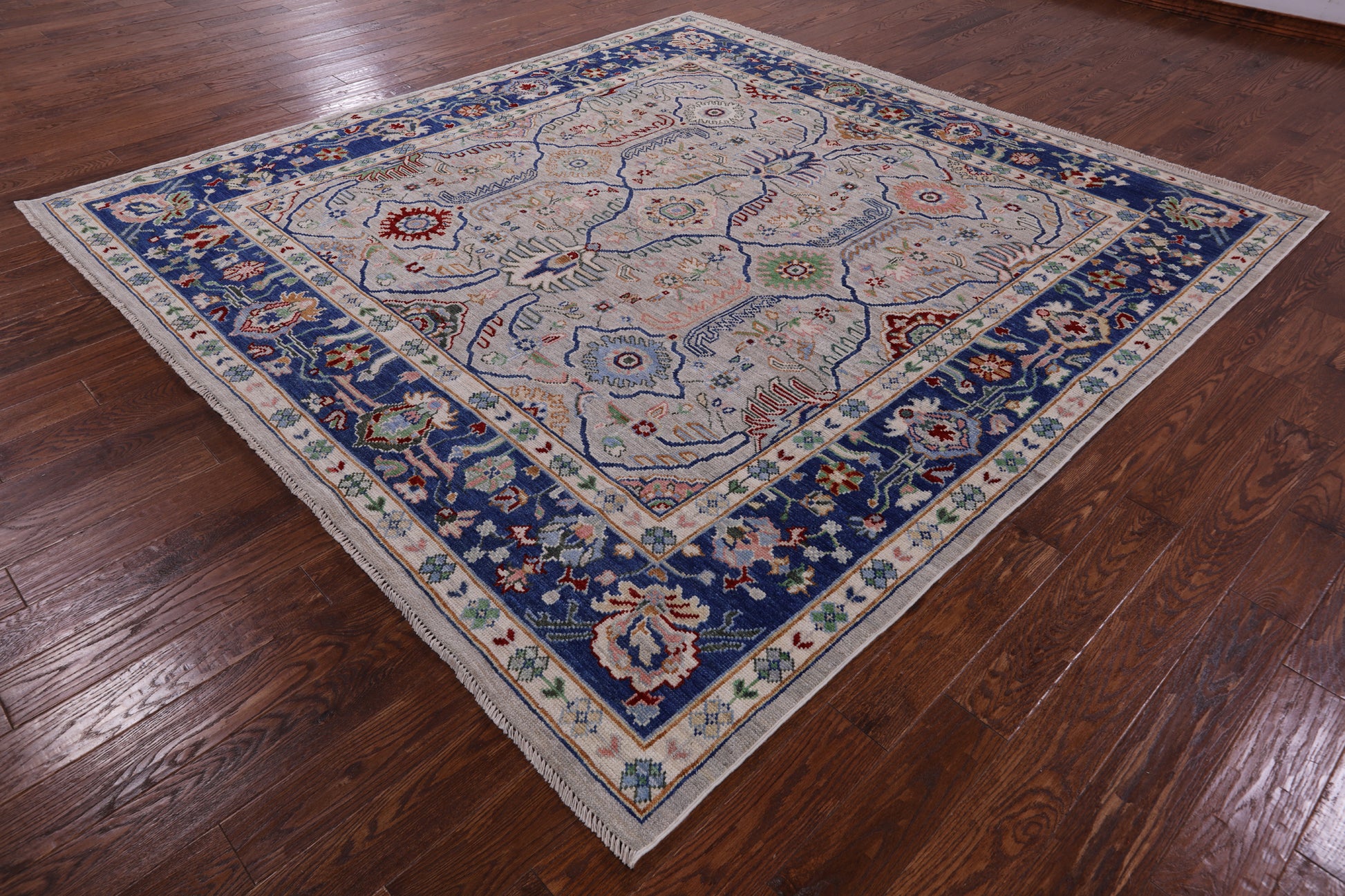 Square Turkish Oushak Hand Knotted Wool On Wool Rug - 9' 2" X 9' 6" - Golden Nile