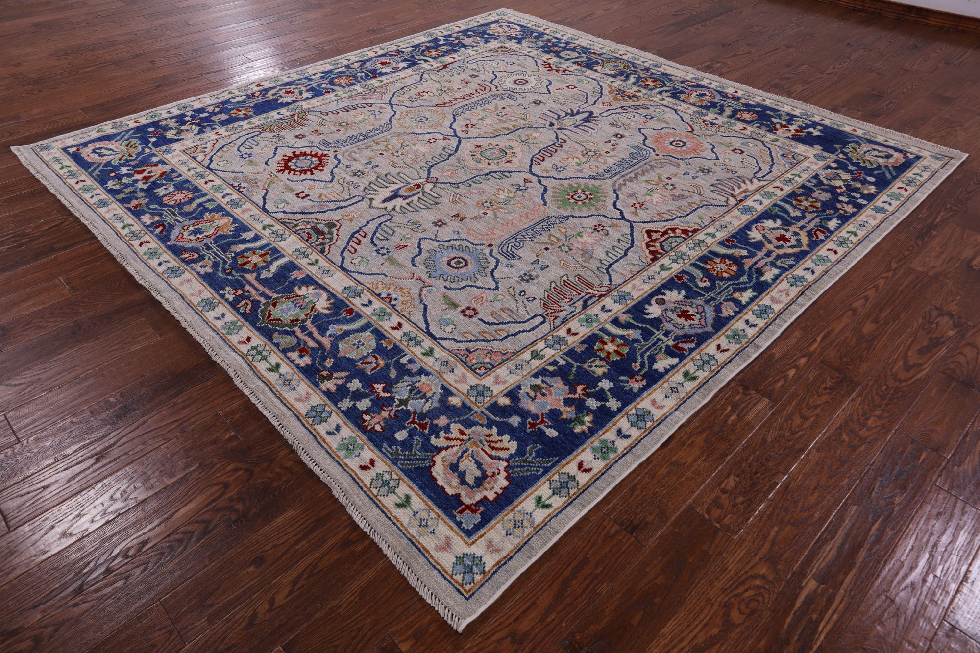 Square Turkish Oushak Hand Knotted Wool On Wool Rug - 9' 2" X 9' 6" - Golden Nile