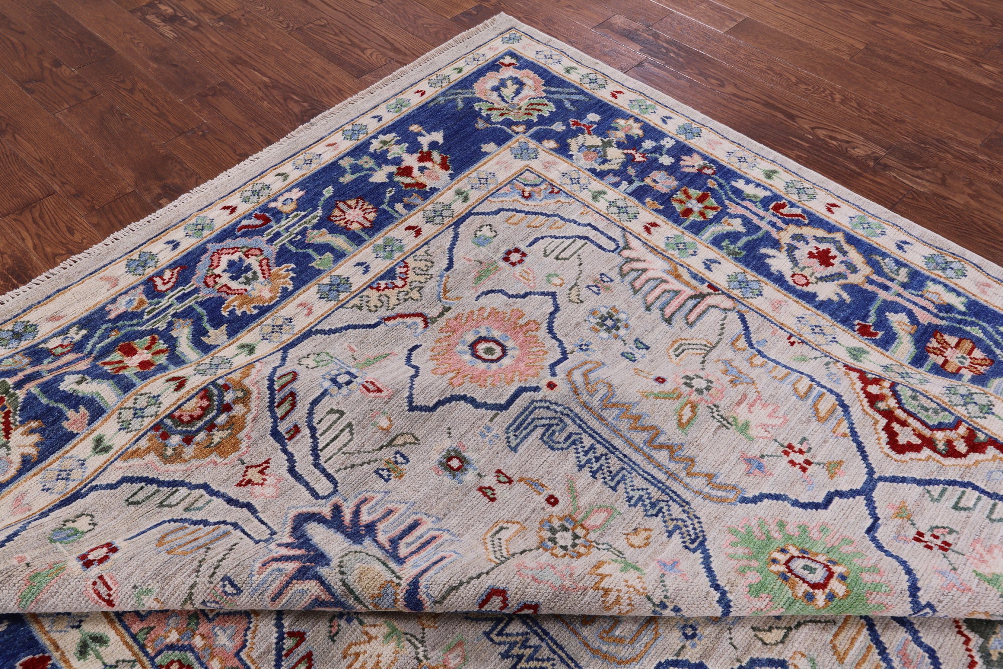 Square Turkish Oushak Hand Knotted Wool On Wool Rug - 9' 2" X 9' 6" - Golden Nile