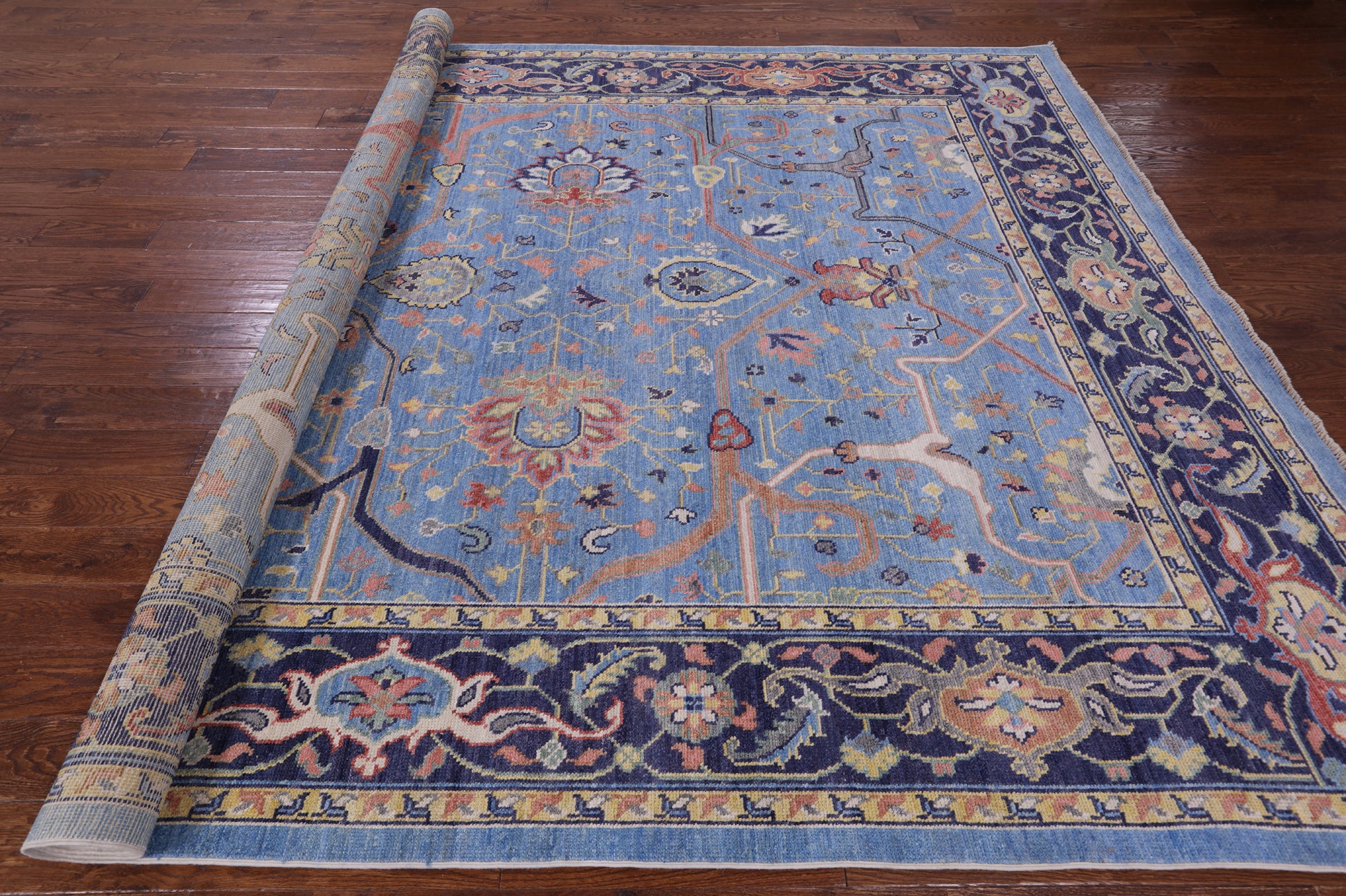 Blue Turkish Oushak Hand Knotted Wool On Wool Rug -  9' 1" X 12' 8" - Golden Nile