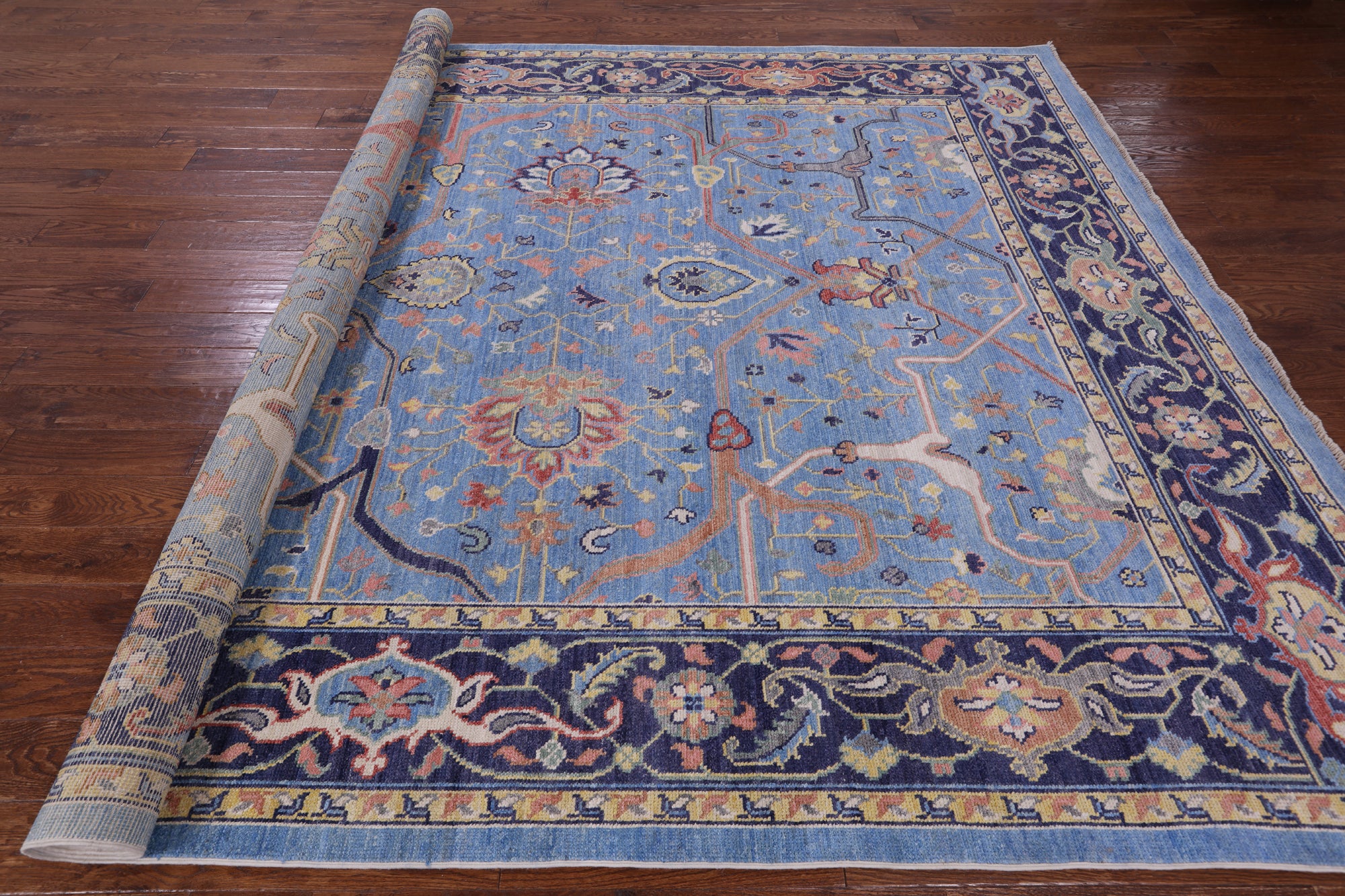 Blue Turkish Oushak Hand Knotted Wool On Wool Rug -  9' 1" X 12' 8" - Golden Nile