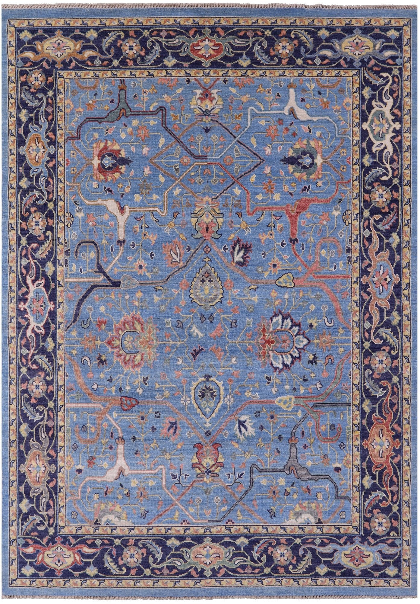 Blue Turkish Oushak Hand Knotted Wool On Wool Rug -  9' 1" X 12' 8" - Golden Nile