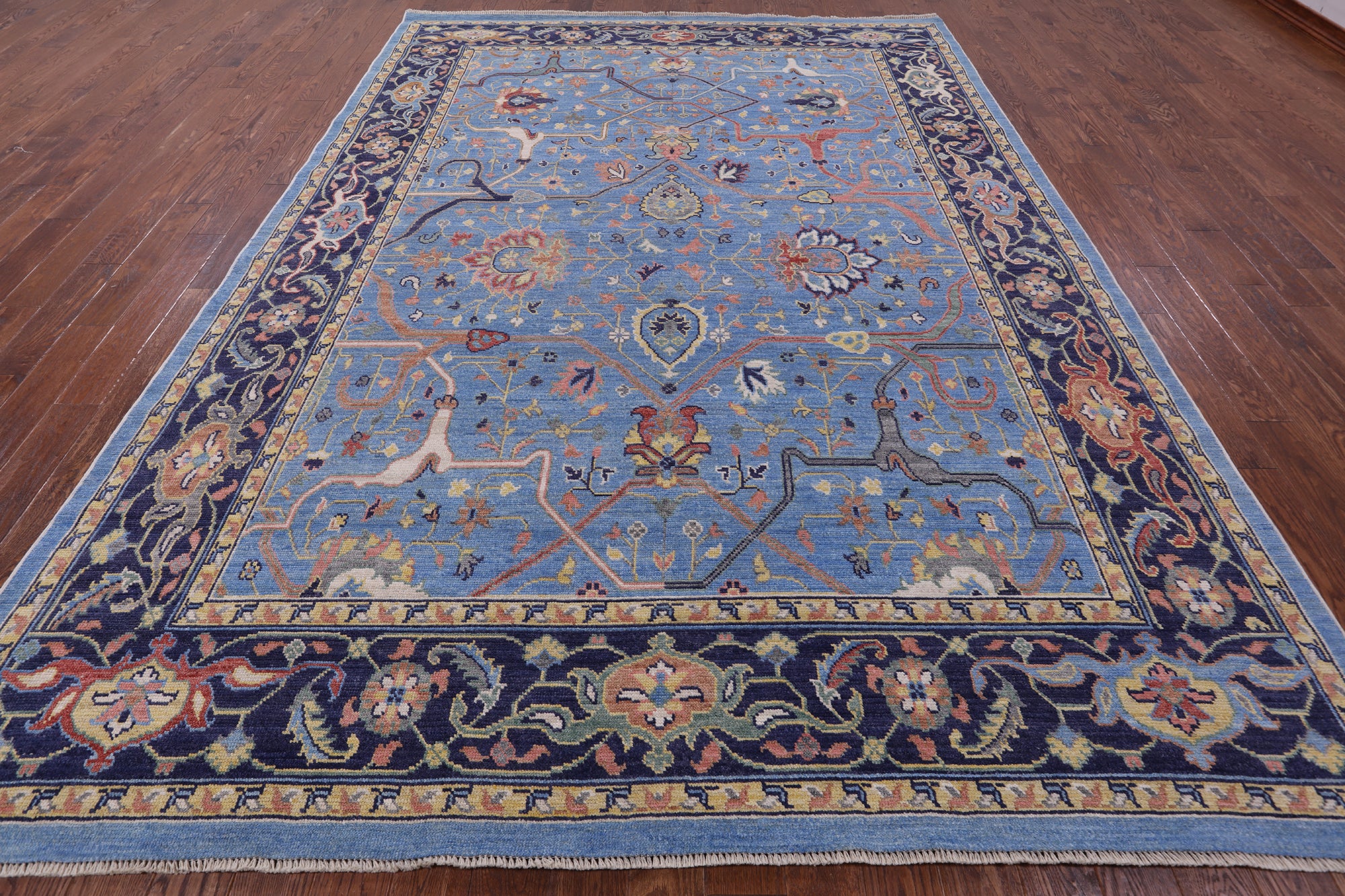 Blue Turkish Oushak Hand Knotted Wool On Wool Rug -  9' 1" X 12' 8" - Golden Nile