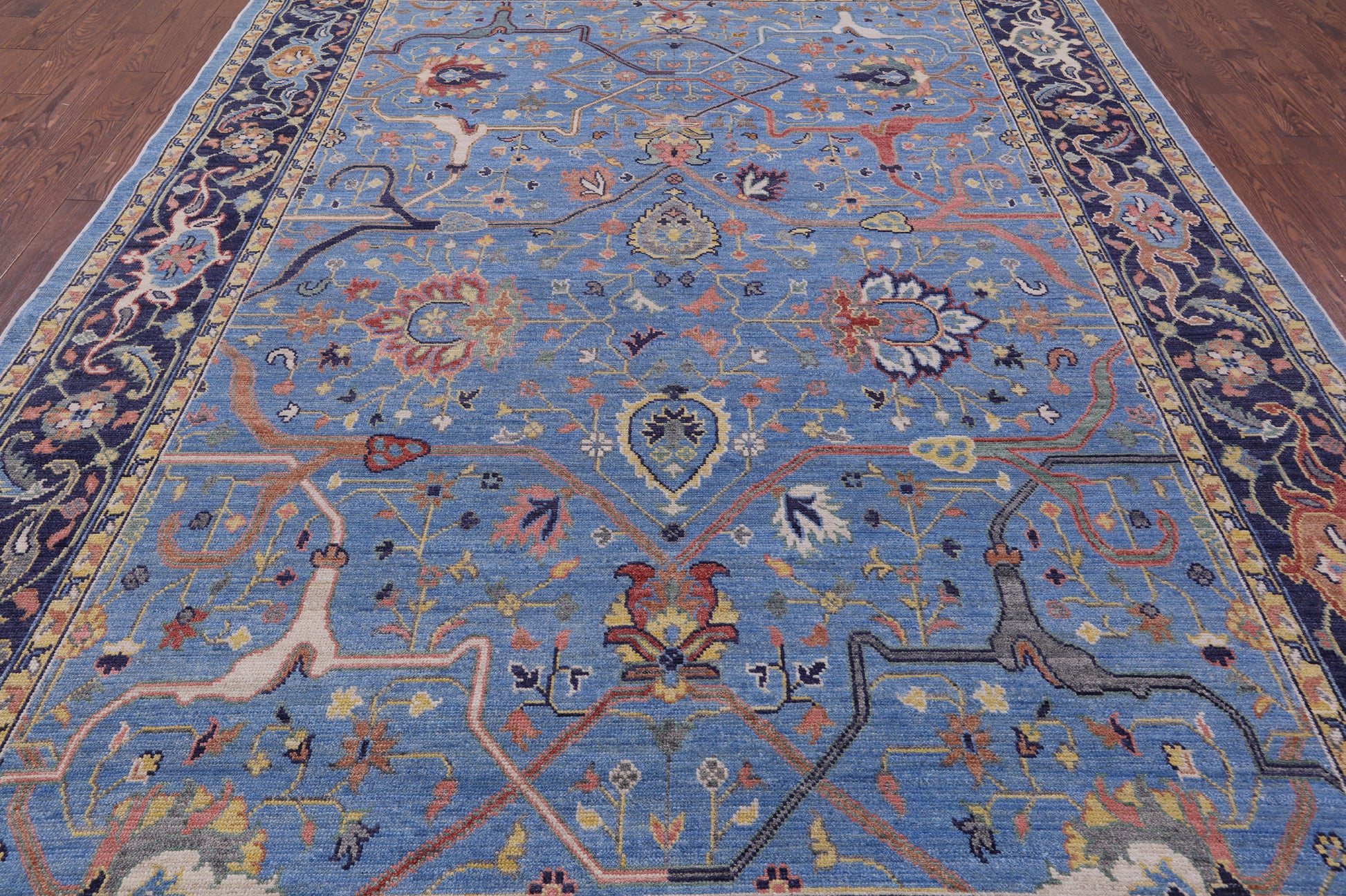 Blue Turkish Oushak Hand Knotted Wool On Wool Rug -  9' 1" X 12' 8" - Golden Nile