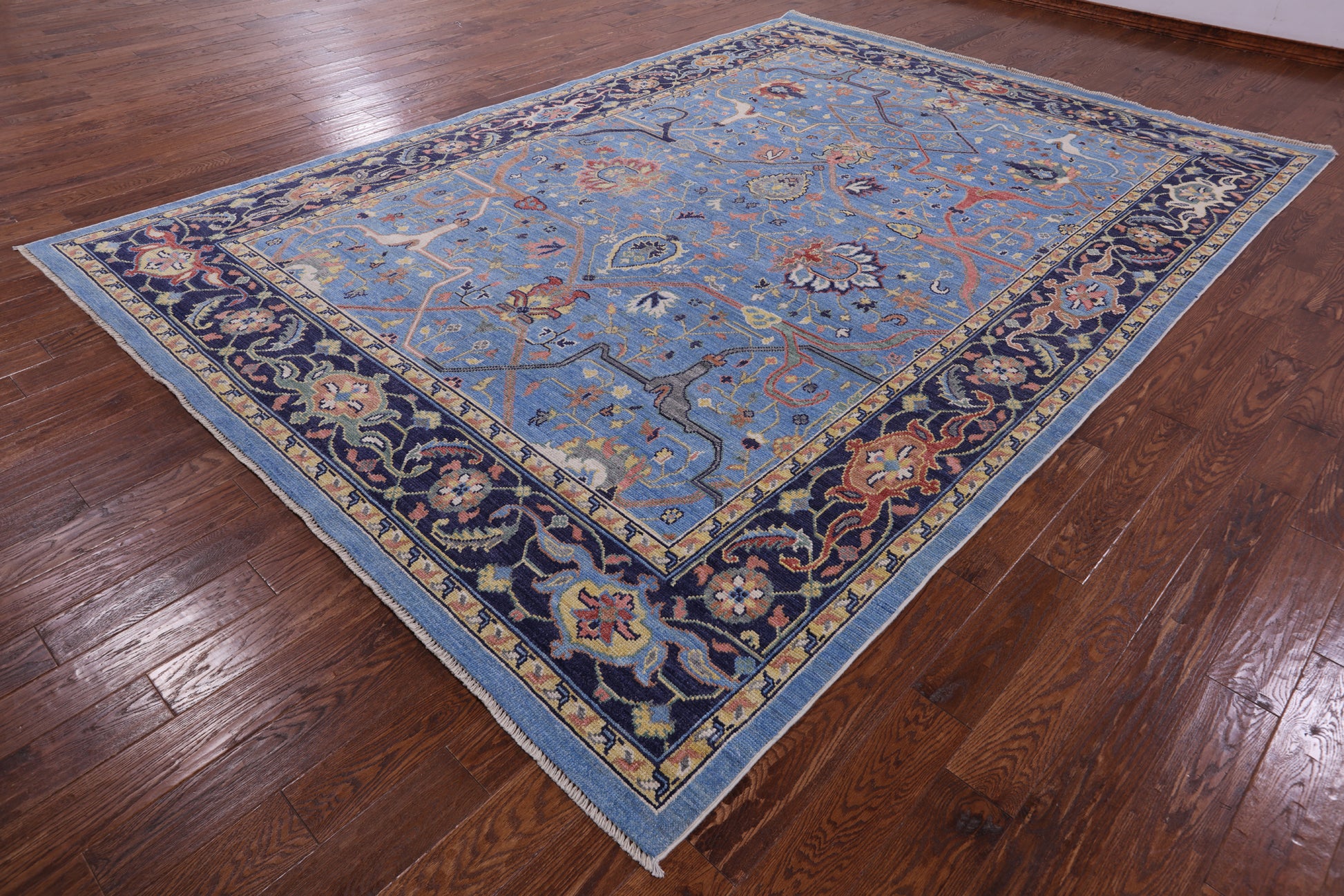 Blue Turkish Oushak Hand Knotted Wool On Wool Rug -  9' 1" X 12' 8" - Golden Nile