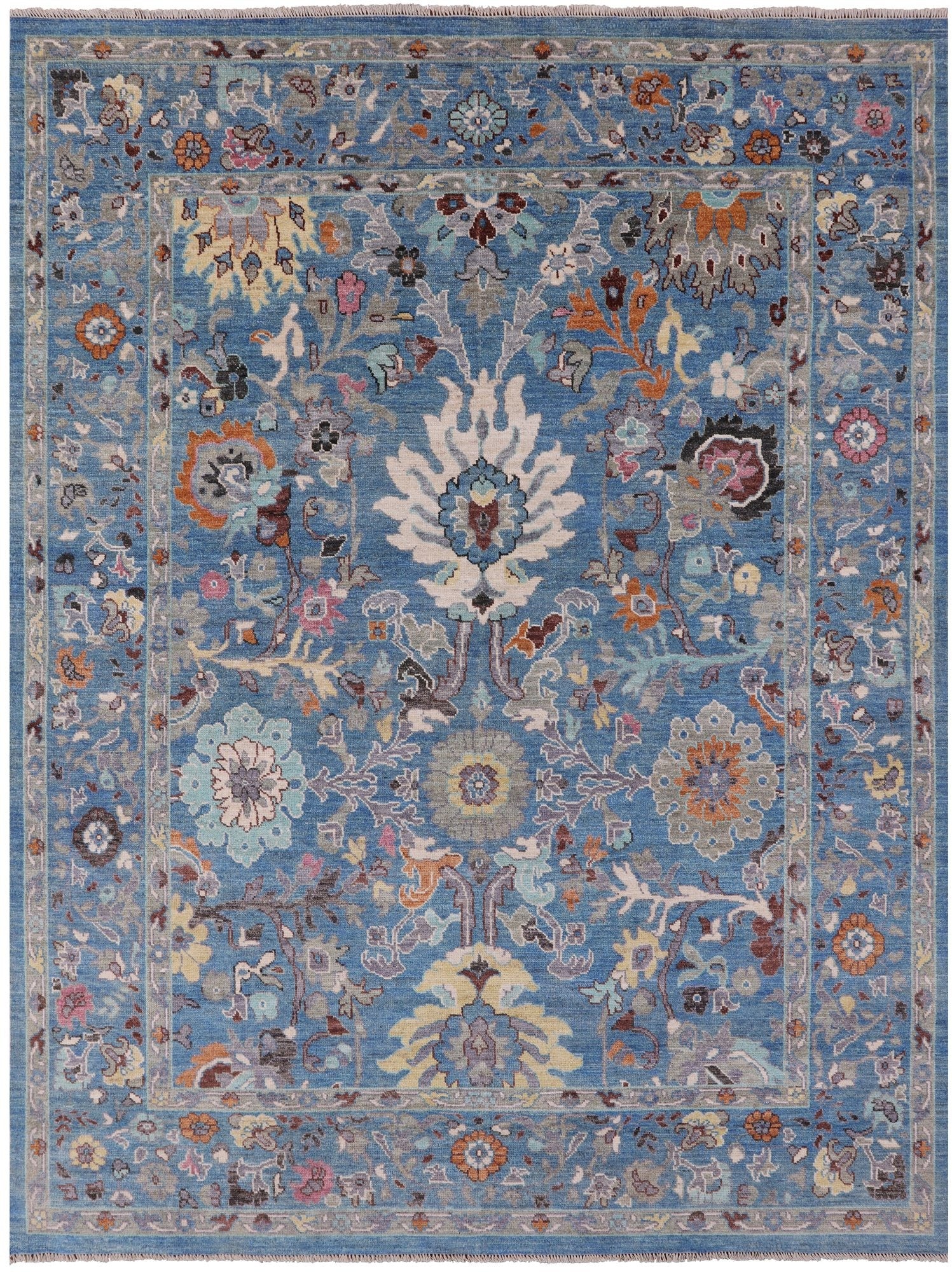 Blue Turkish Oushak Handmade Wool On Wool Rug - 9' 1" X 11' 9" - Golden Nile