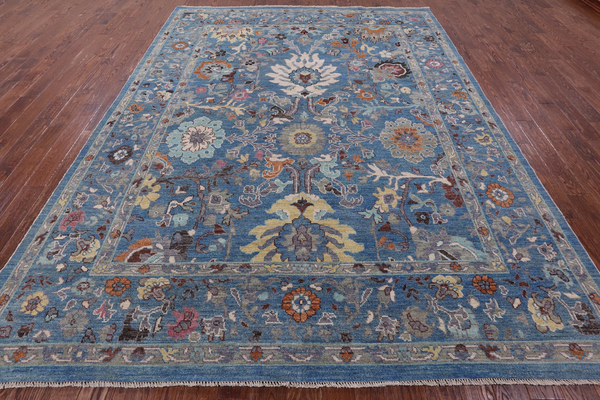 Blue Turkish Oushak Handmade Wool On Wool Rug - 9' 1" X 11' 9" - Golden Nile