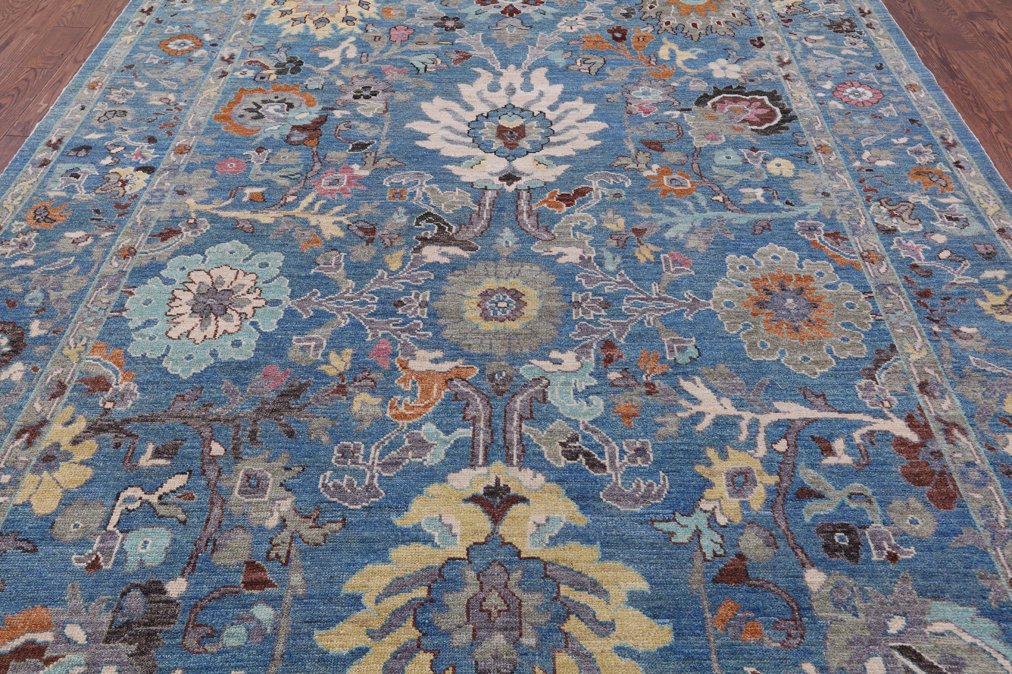 Blue Turkish Oushak Handmade Wool On Wool Rug - 9' 1" X 11' 9" - Golden Nile