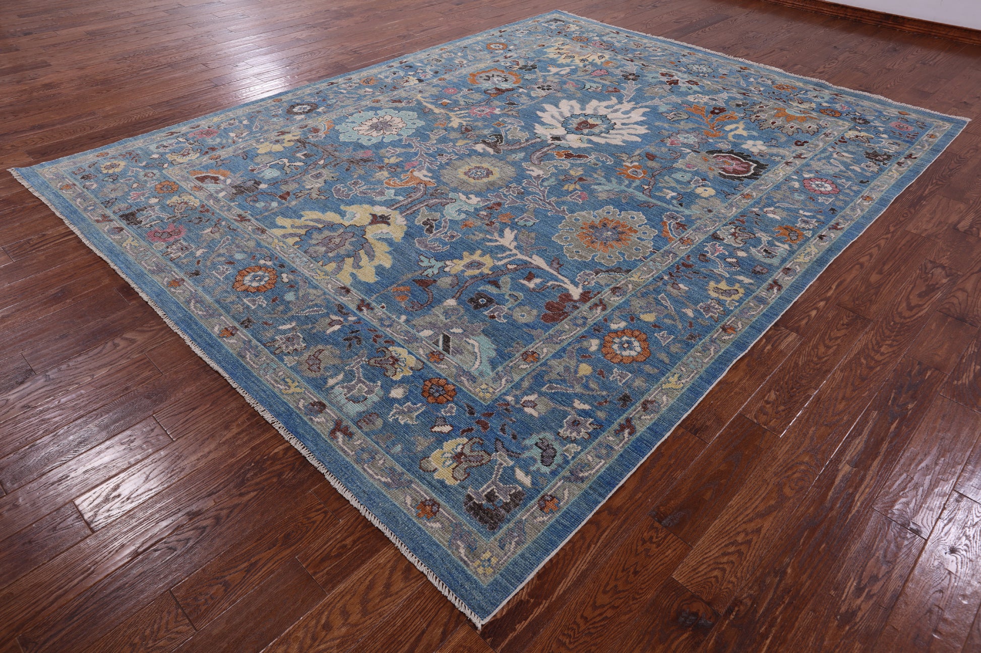 Blue Turkish Oushak Handmade Wool On Wool Rug - 9' 1" X 11' 9" - Golden Nile