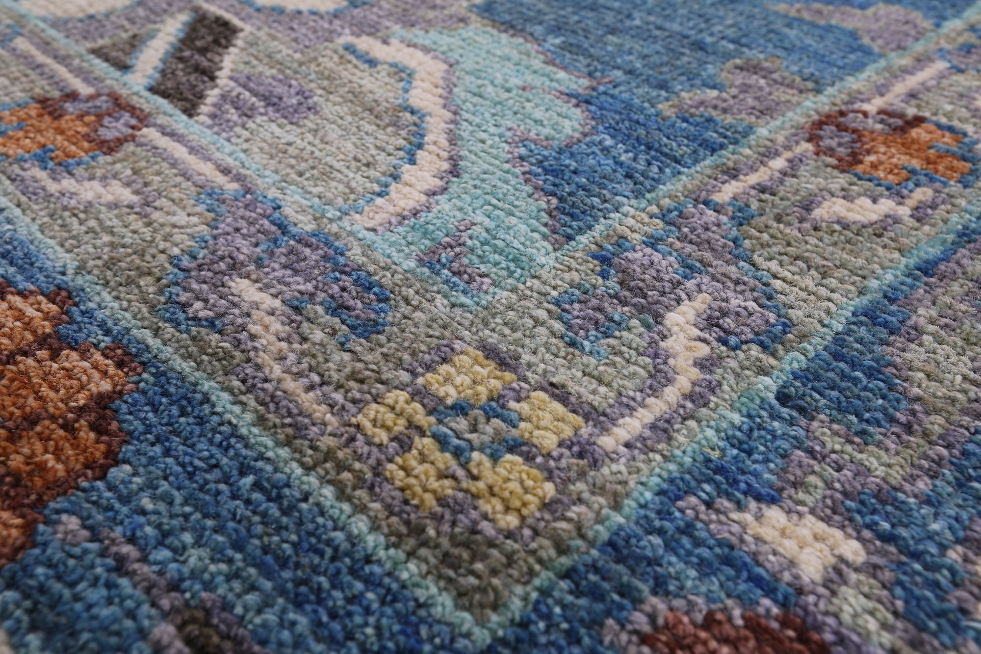 Blue Turkish Oushak Handmade Wool On Wool Rug - 9' 1" X 11' 9" - Golden Nile