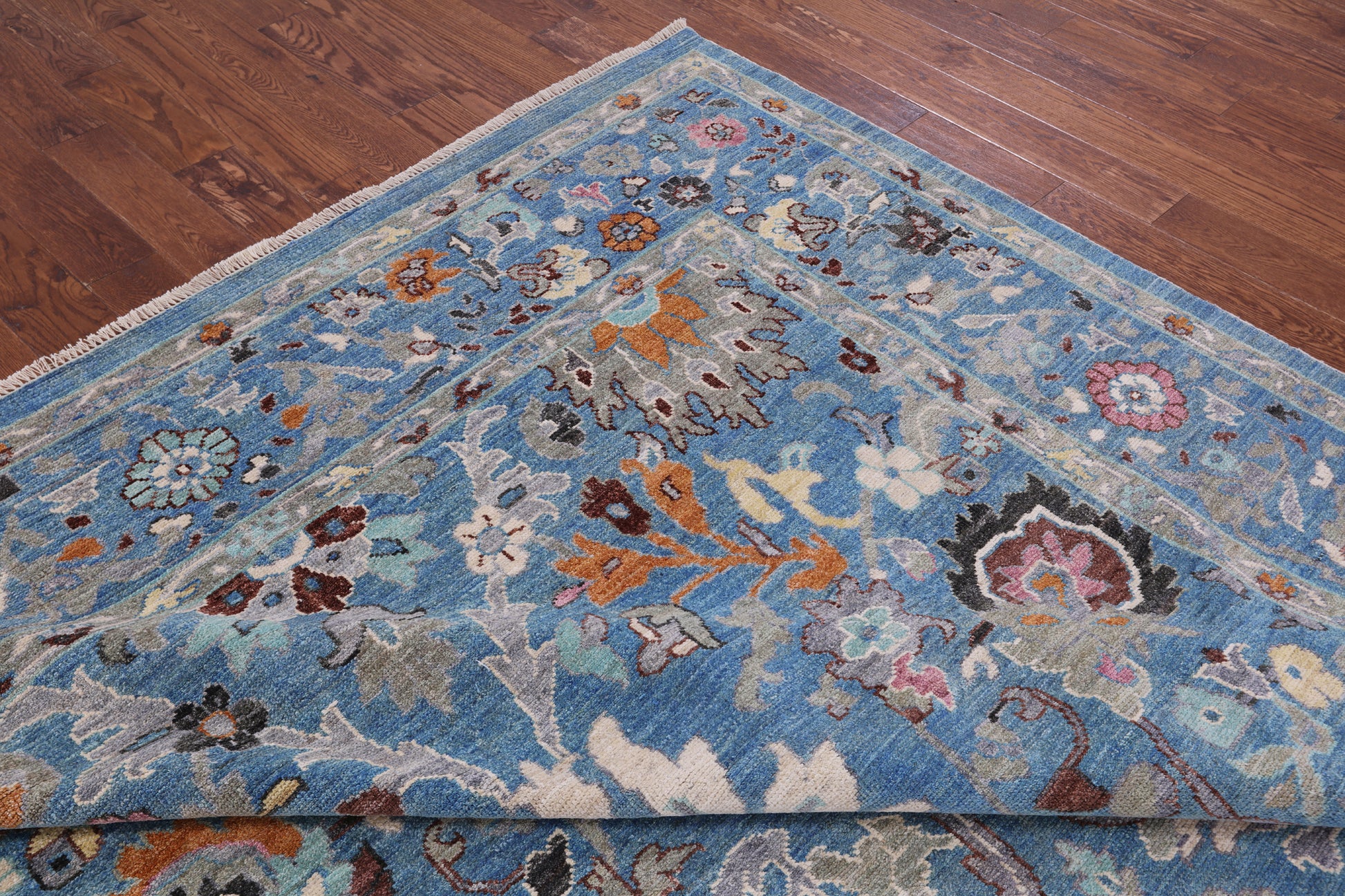 Blue Turkish Oushak Handmade Wool On Wool Rug - 9' 1" X 11' 9" - Golden Nile