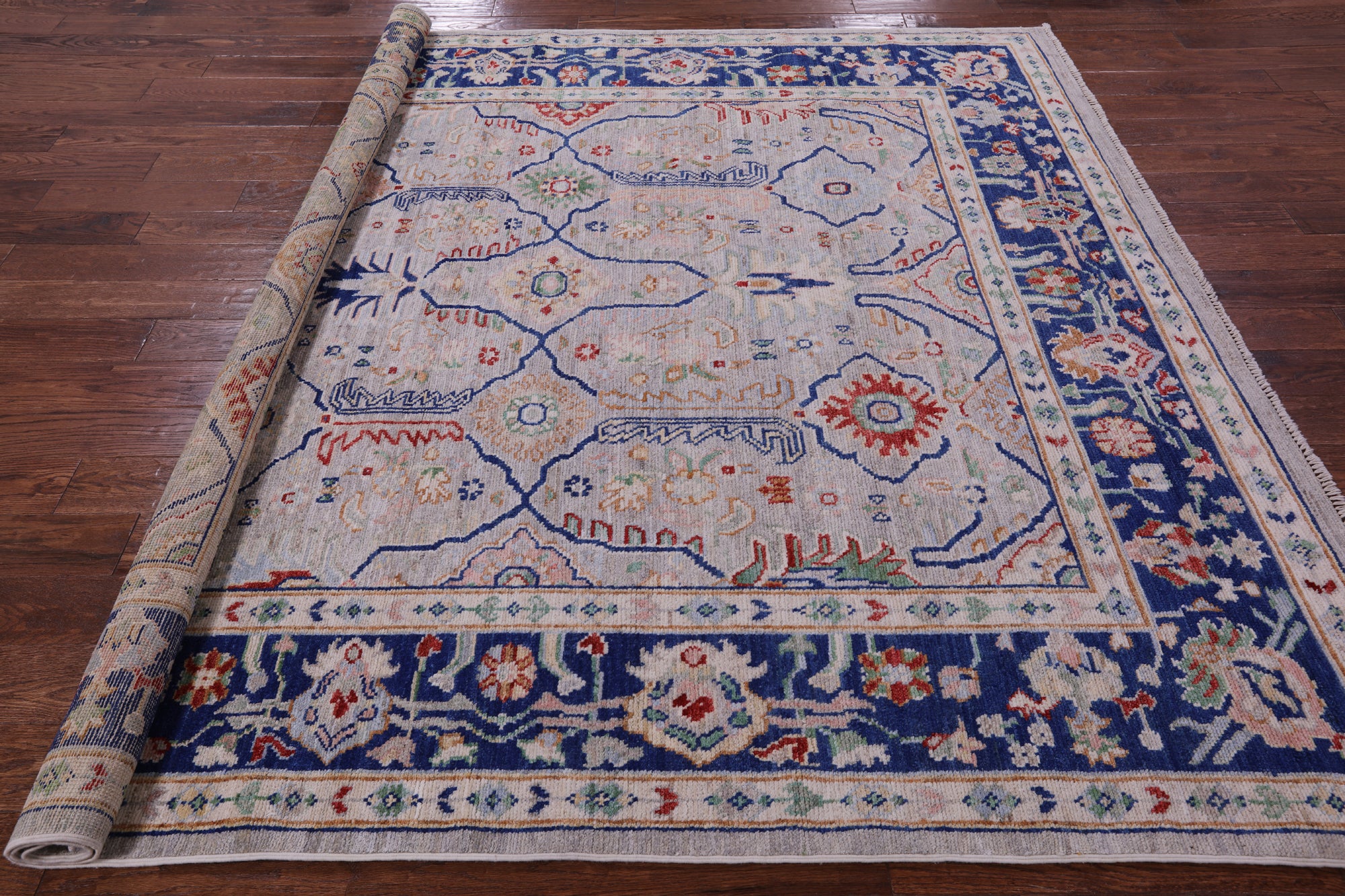 Grey Square Turkish Oushak Hand Knotted Wool On Wool Rug - 7' 10" X 8' 1" - Golden Nile