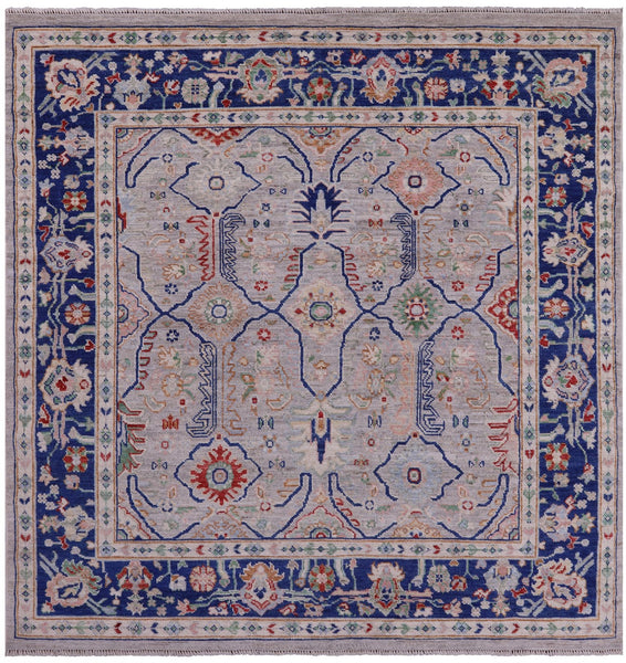 Grey Square Turkish Oushak Hand Knotted Wool On Wool Rug - 7' 10" X 8' 1" - Golden Nile