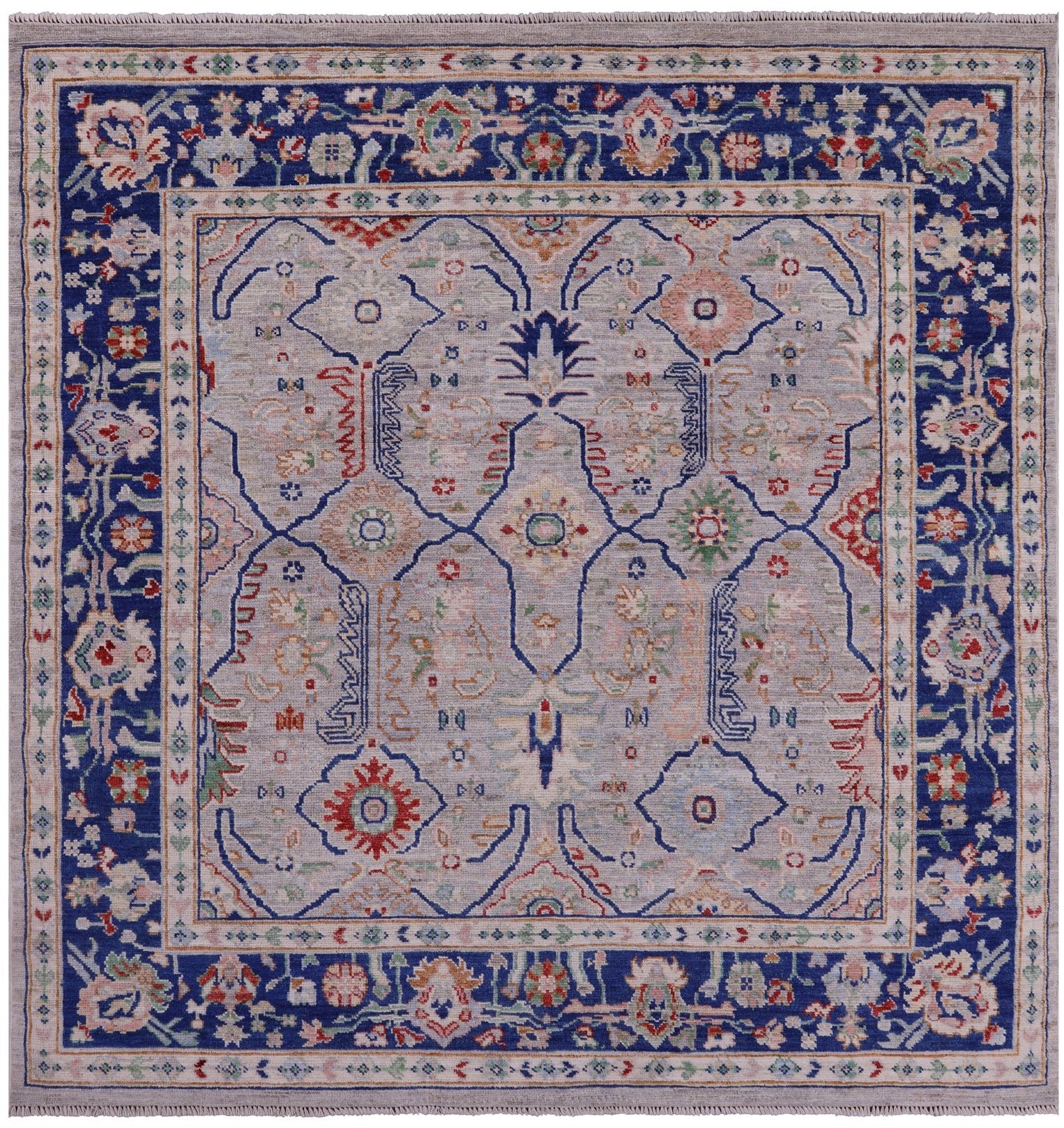 Grey Square Turkish Oushak Hand Knotted Wool On Wool Rug - 7' 10" X 8' 1" - Golden Nile