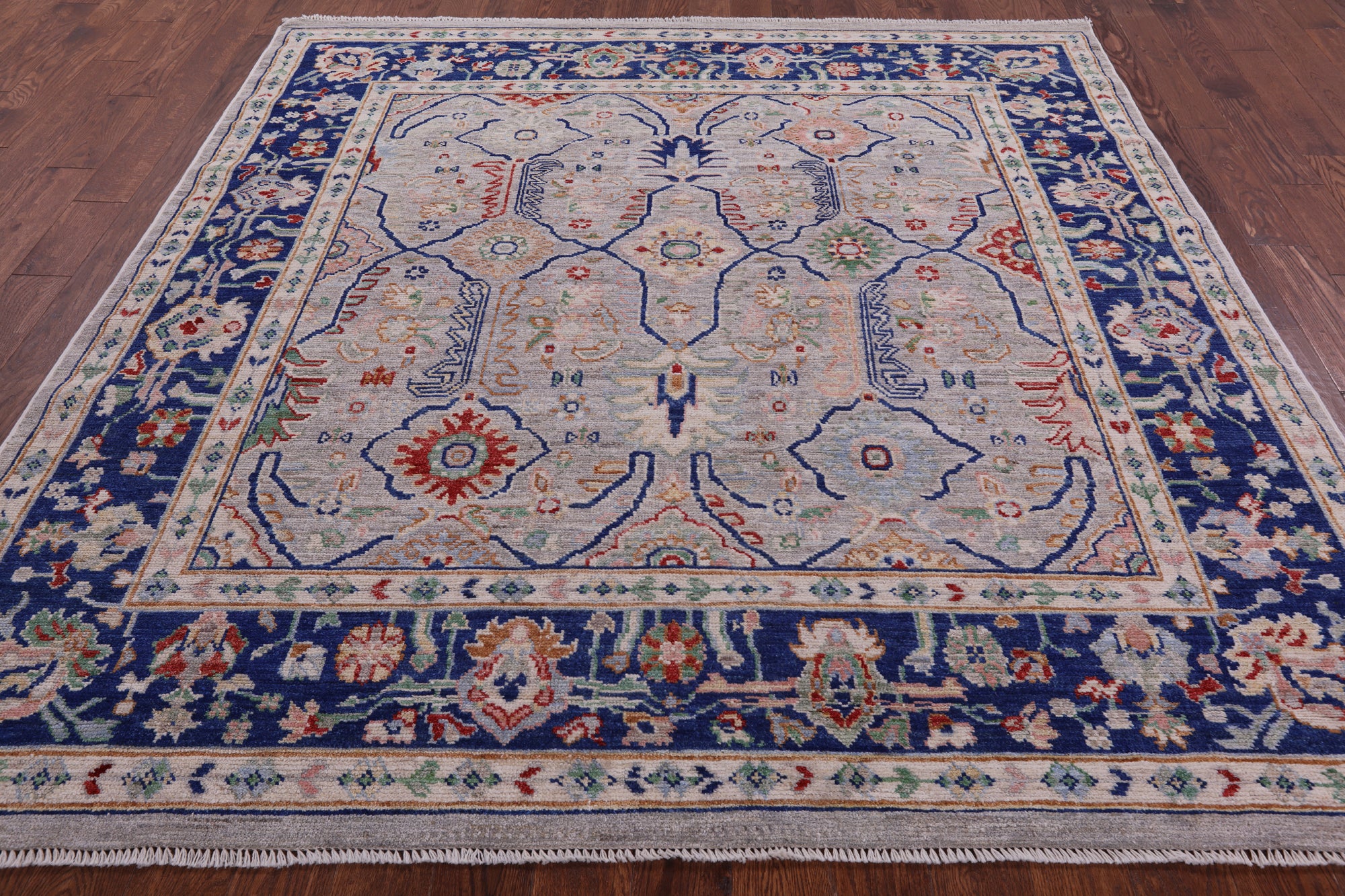 Grey Square Turkish Oushak Hand Knotted Wool On Wool Rug - 7' 10" X 8' 1" - Golden Nile