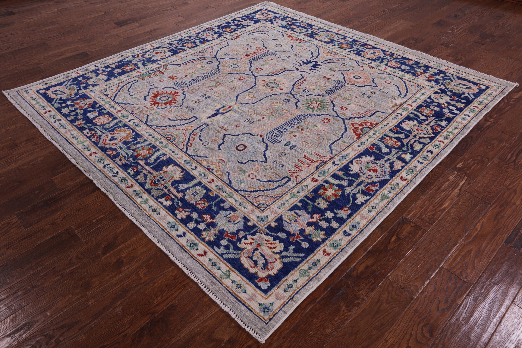 Grey Square Turkish Oushak Hand Knotted Wool On Wool Rug - 7' 10" X 8' 1" - Golden Nile