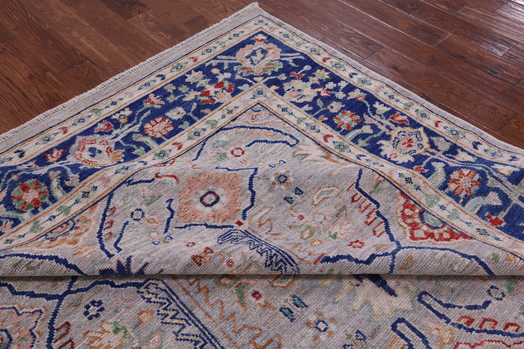 Grey Square Turkish Oushak Hand Knotted Wool On Wool Rug - 7' 10" X 8' 1" - Golden Nile